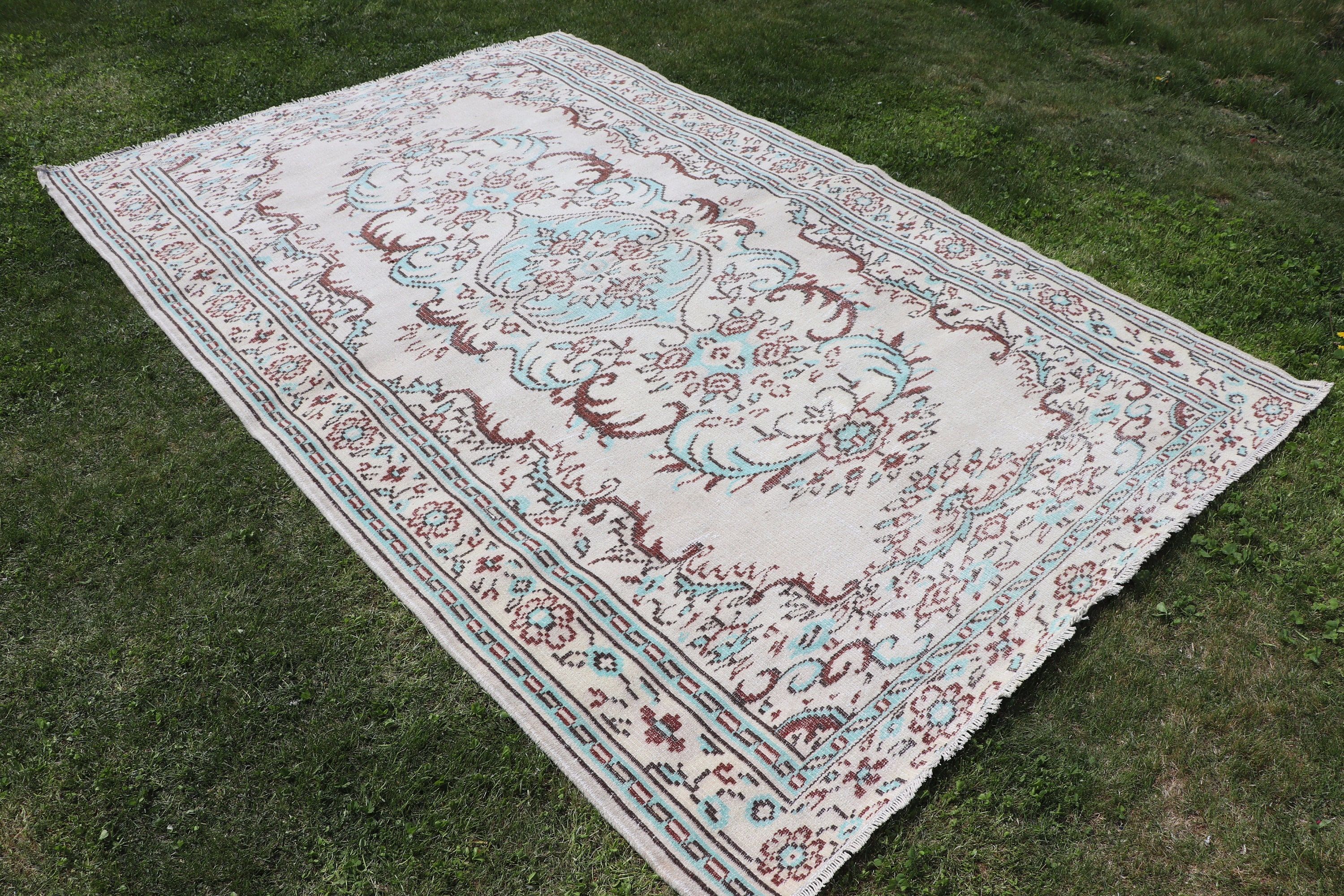 Yün Halı, Vintage Halı, Fas Halıları, Sanatsal Halılar, Yatak Odası Halısı, 5.6x8.7 ft Büyük Halılar, Büyük Vintage Halı, Türk Halıları, Bej Antika Halı