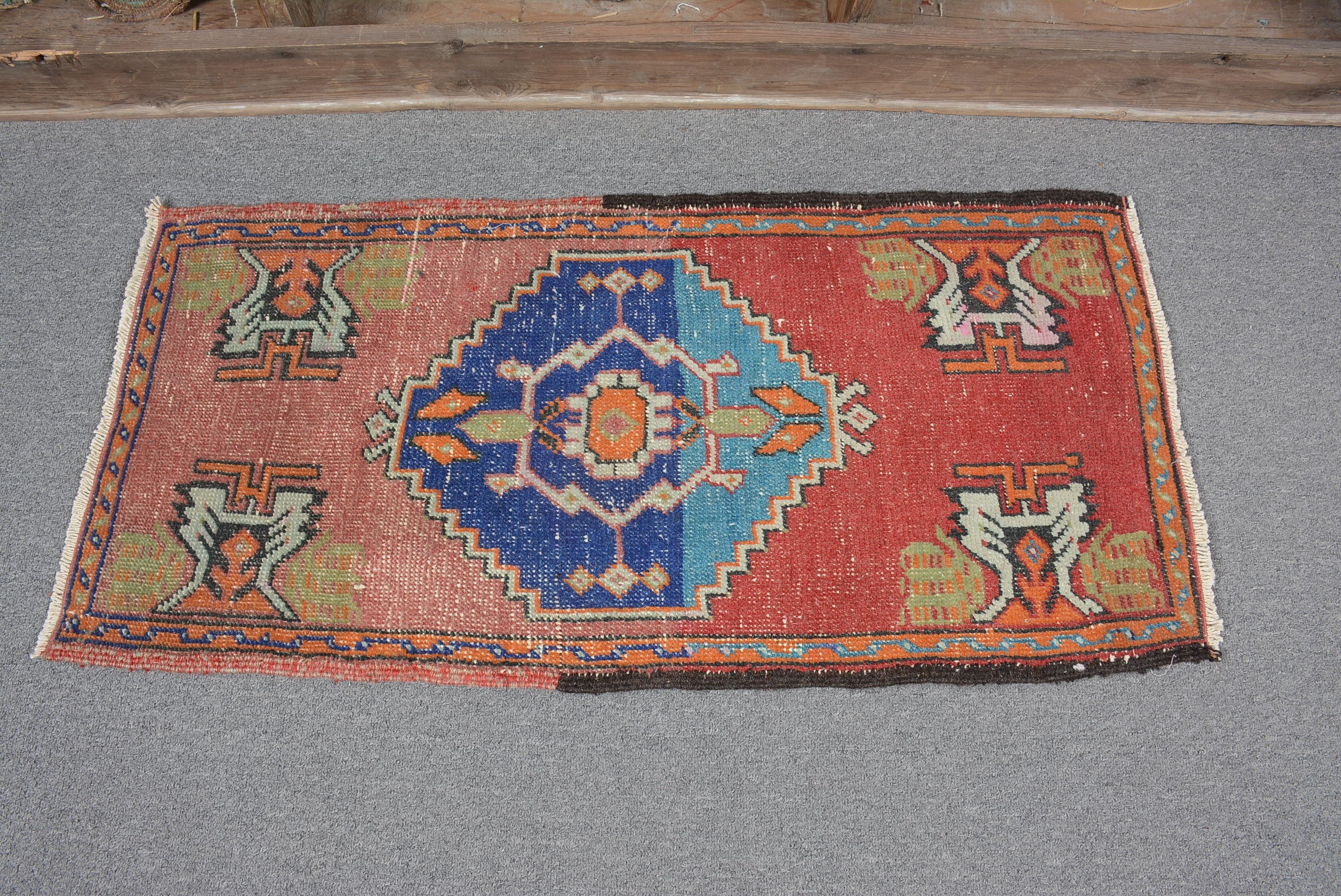 Moroccan Rugs, Vintage Rugs, Oriental Rugs, Bright Rug, 1.5x3.2 ft Small Rugs, Turkish Rug, Red Antique Rug, Wall Hanging Rug, Bathroom Rug