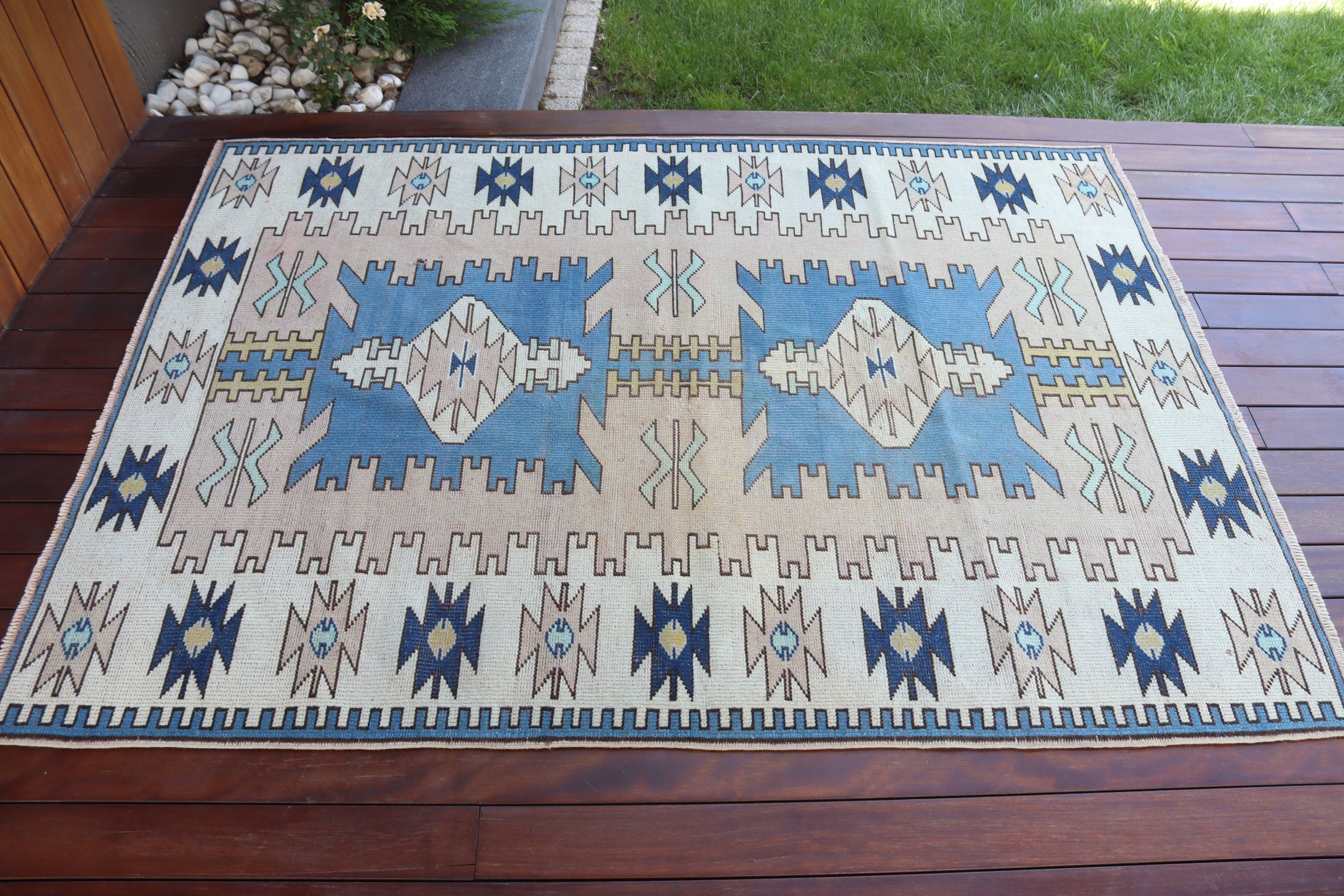 Blue Neutral Rugs, Neutral Rugs, Vintage Rug, Nursery Rugs, Boho Rugs, Turkish Rugs, Dining Room Rugs, Home Decor Rug, 4.3x5.9 ft Area Rugs