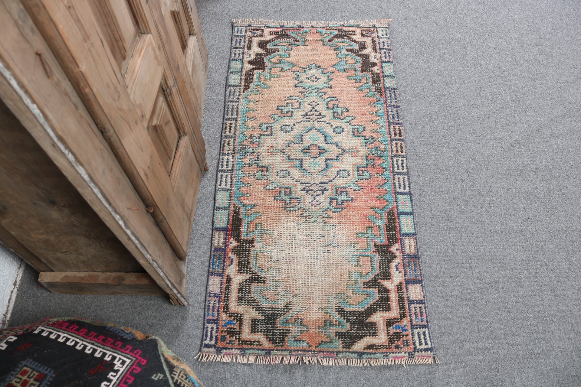 Yatak Odası Halıları, 1.9x3.9 ft Küçük Halılar, Geometrik Halılar, Küçük Alan Halıları, Turuncu Boho Halıları, Türk Halısı, Vintage Halı, Giriş Halısı, Havalı Halı