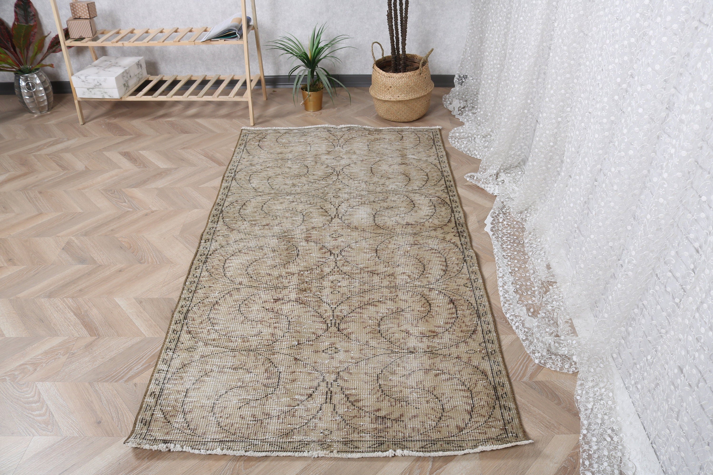 Oryantal Halılar, Mutfak Halıları, 3,4x6,5 ft Vurgulu Halılar, El Yapımı Halılar, Kahverengi Açıklama Halıları, Yün Halı, Türk Halısı, Vintage Halılar, Giriş Halıları