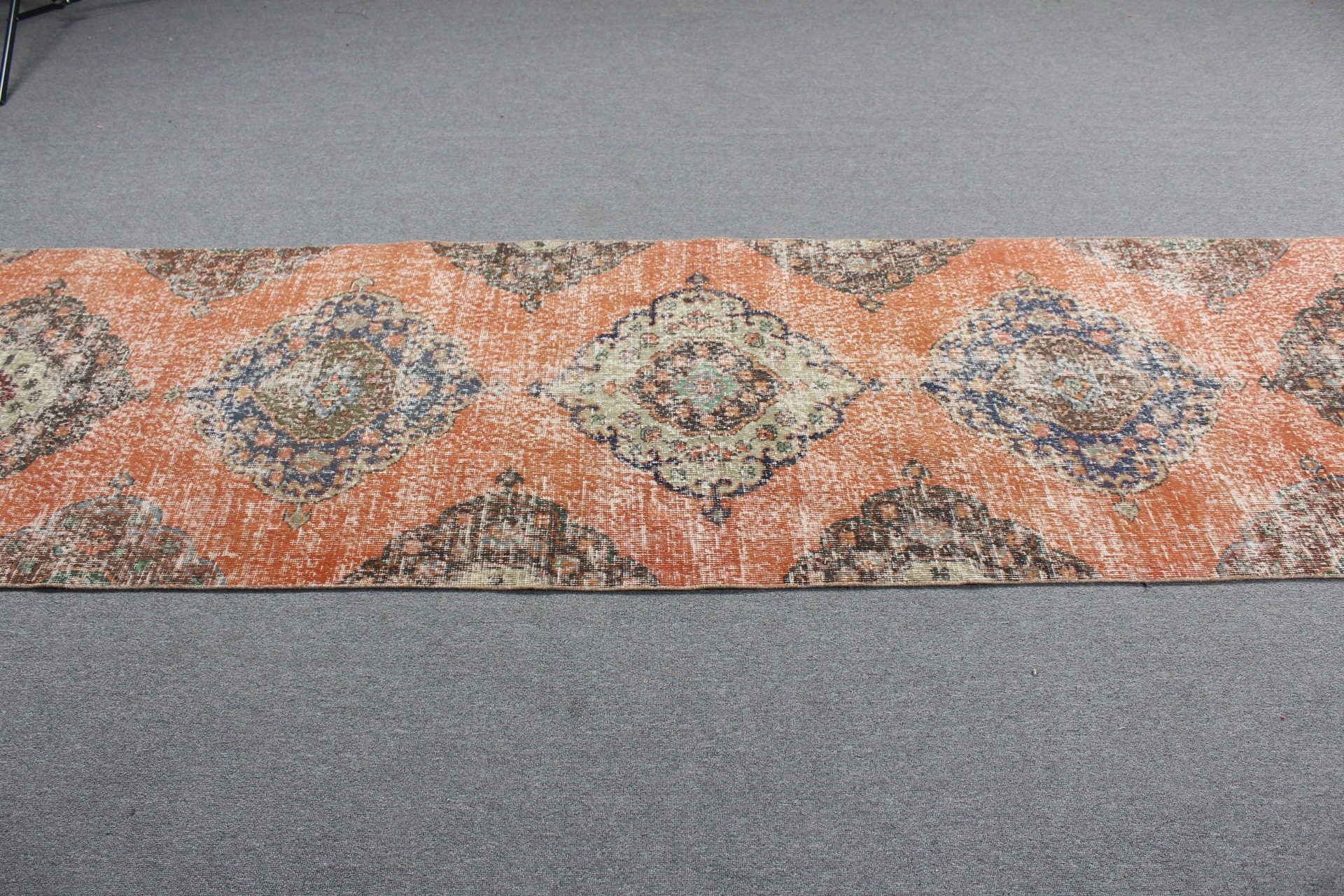 Stair Rug, 3x12.4 ft Runner Rug, Vintage Rug, Wool Rugs, Rugs for Hallway, Retro Rug, Cool Rug, Turkish Rug, Kitchen Rug, Orange Floor Rugs