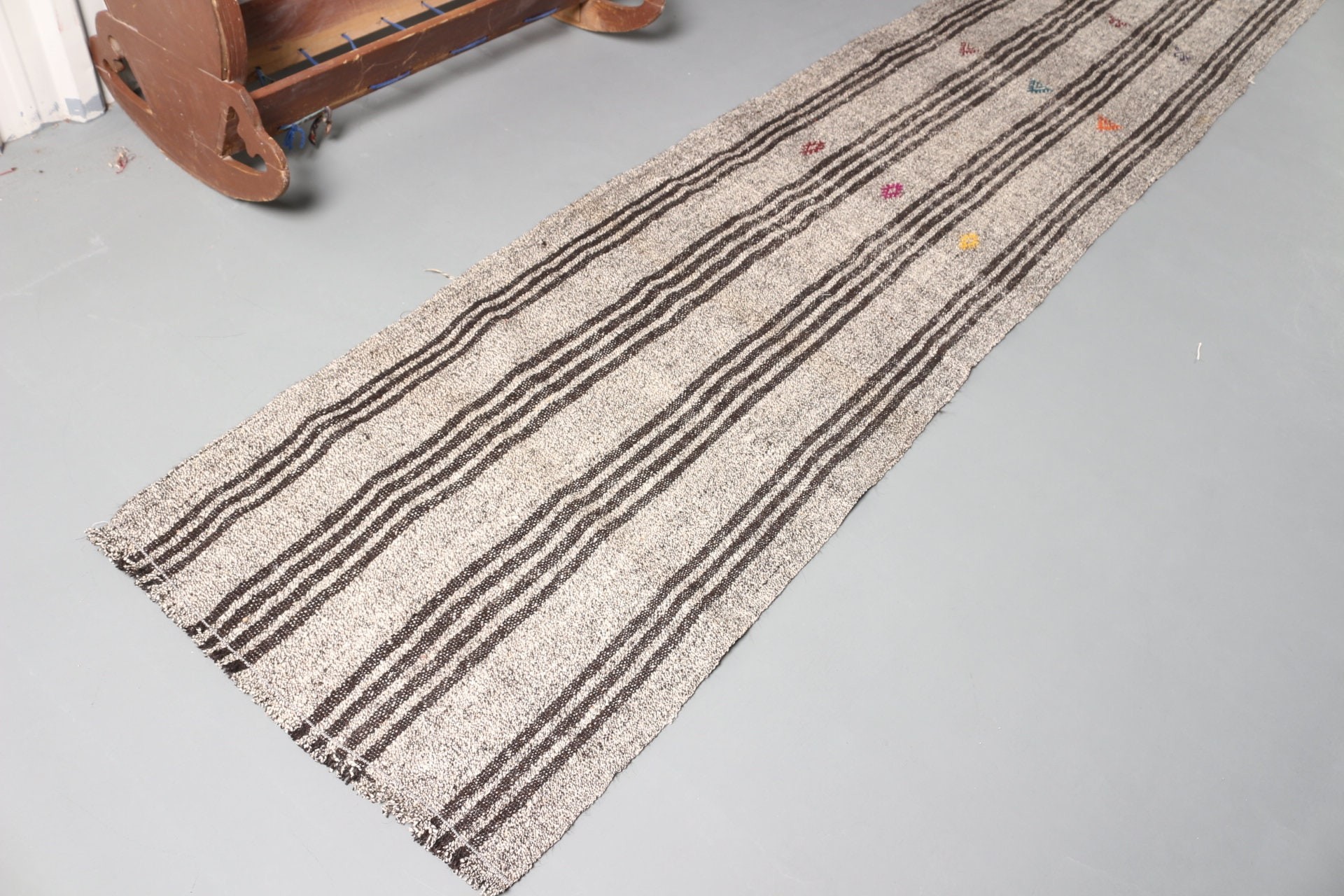 Vintage Rug, Aztec Rugs, Turkish Rug, Stair Rug, Wool Rug, Corridor Rug, Beige  2.5x18.3 ft Runner Rug, Kilim