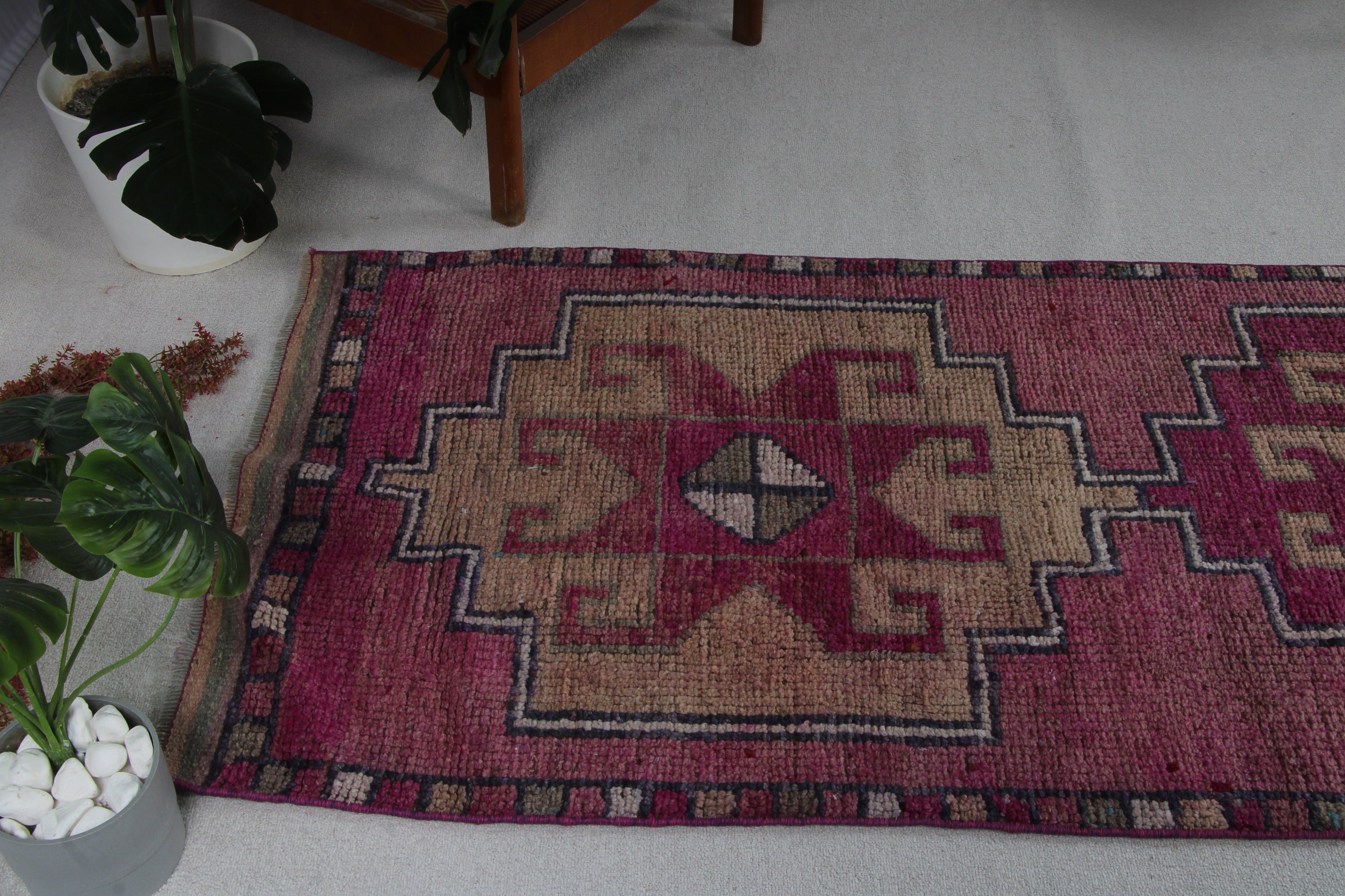 3.1x10.5 ft Runner Halı, Yer Halısı, Mor Boho Halılar, Türk Halısı, Vintage Runner Halısı, Vintage Halılar, Merdiven Halıları, Düz Dokuma Halı, Yün Halı