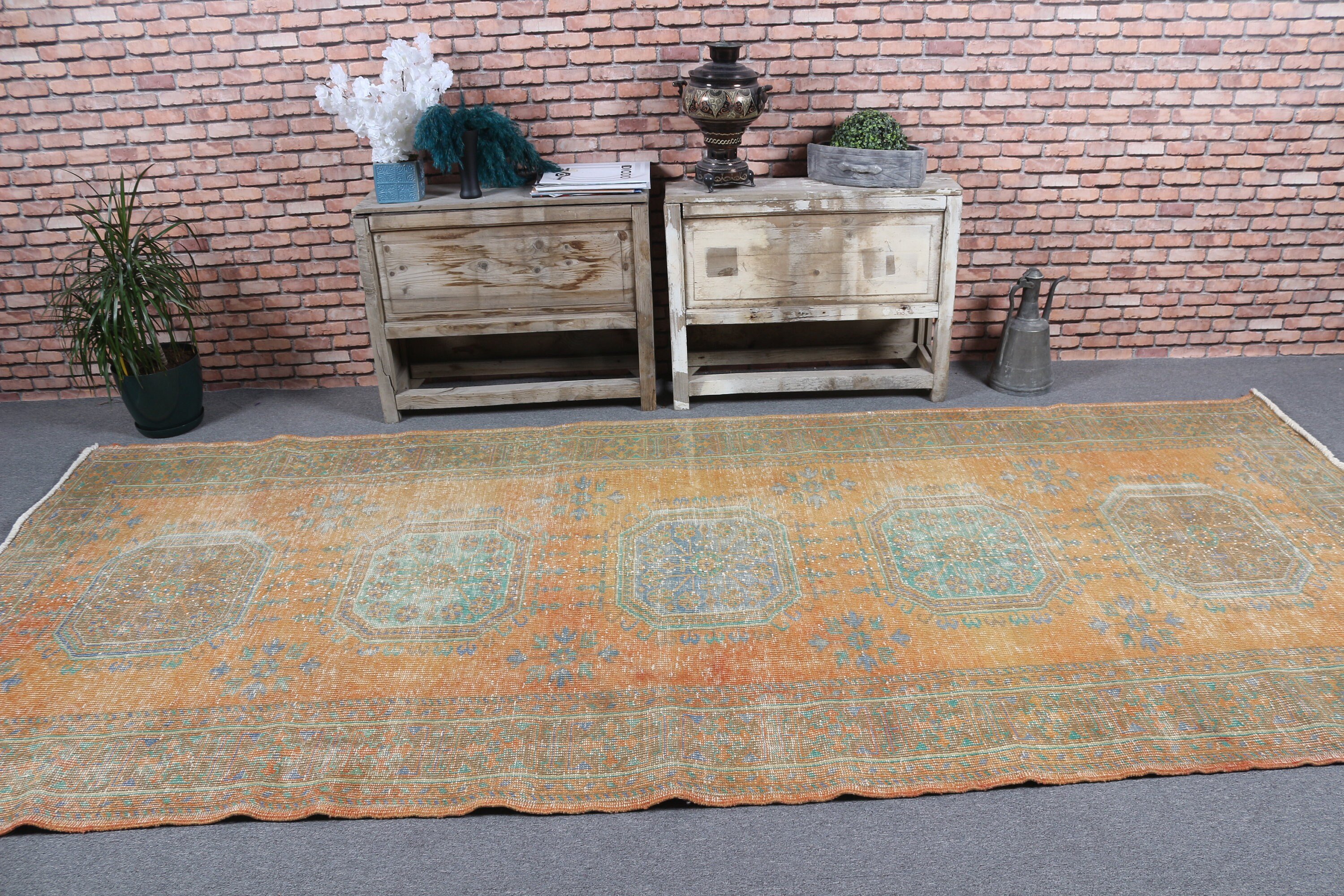 Orange Antique Rug, 4.8x11.2 ft Large Rug, Wool Rug, Cool Rug, Bedroom Rug, Turkish Rugs, Rugs for Dining Room, Vintage Rugs, Salon Rug