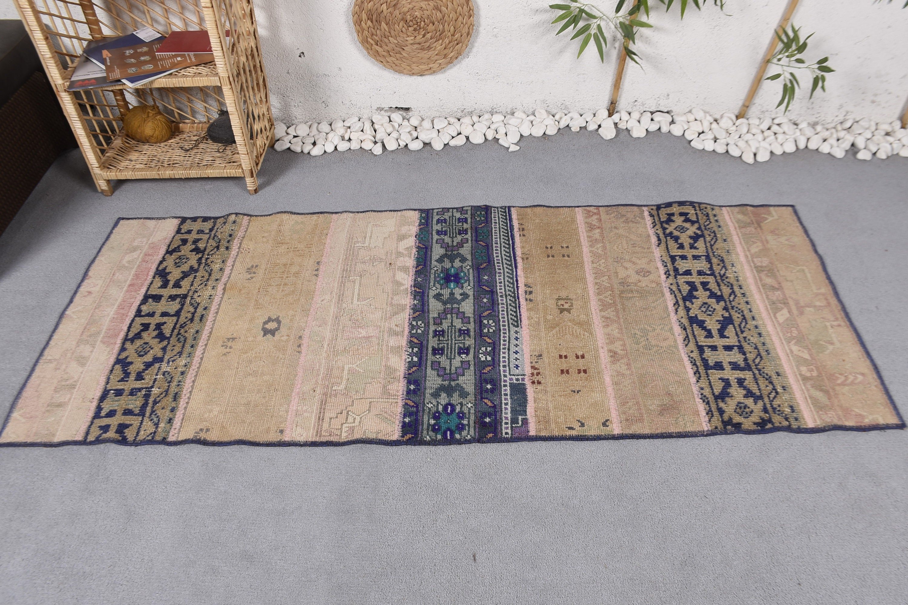 Vintage Halı, Türk Halıları, 2.6x6.4 ft Vurgulu Halılar, Yün Halılar, Boho Vurgulu Halılar, Yatak Odası Halısı, Ofis Halıları, Bej Geometrik Halılar, Yer Halısı