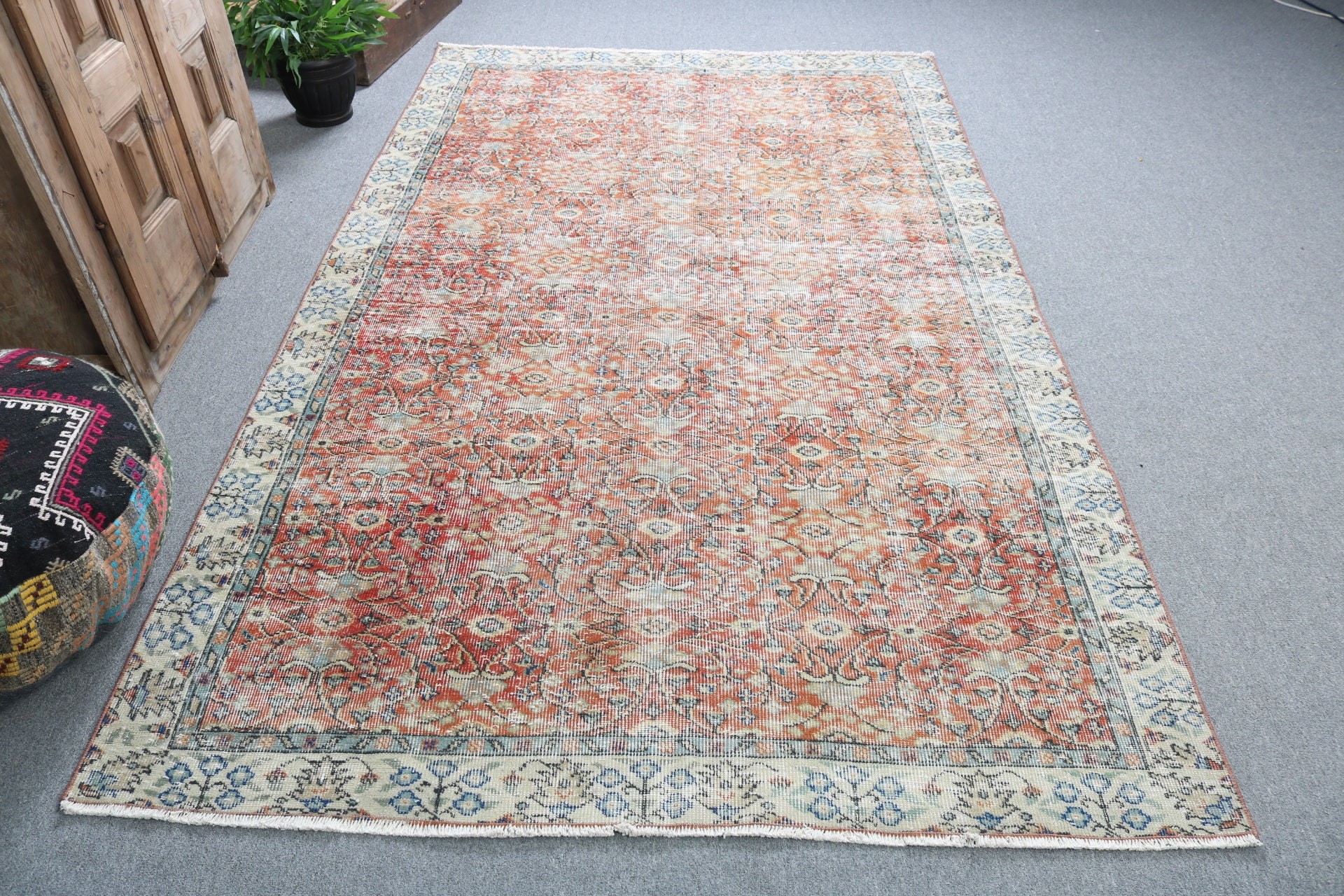 Türk Halıları, Büyük Oushak Halısı, Boho Halısı, 5.2x8.5 ft Büyük Halıları, Yatak Odası Halısı, Anadolu Halıları, Antika Halı, Vintage Halılar, Turuncu Oushak Halıları