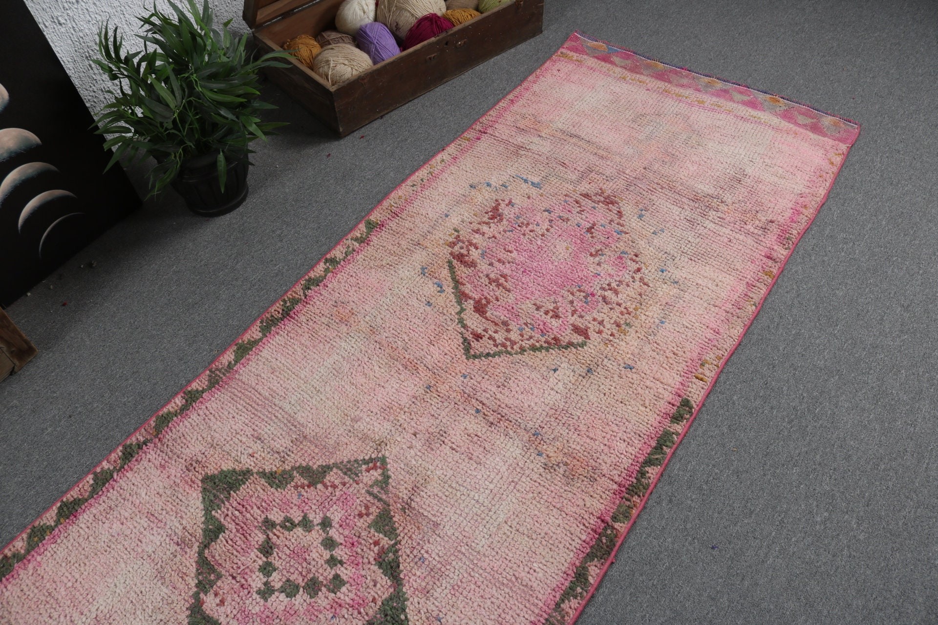 Vintage Halı, Pembe Fas Halısı, Modern Halı, Türk Halıları, Merdiven Halısı, Vintage Runner Halısı, Türkiye Halısı, 2.8x10.9 ft Runner Halısı