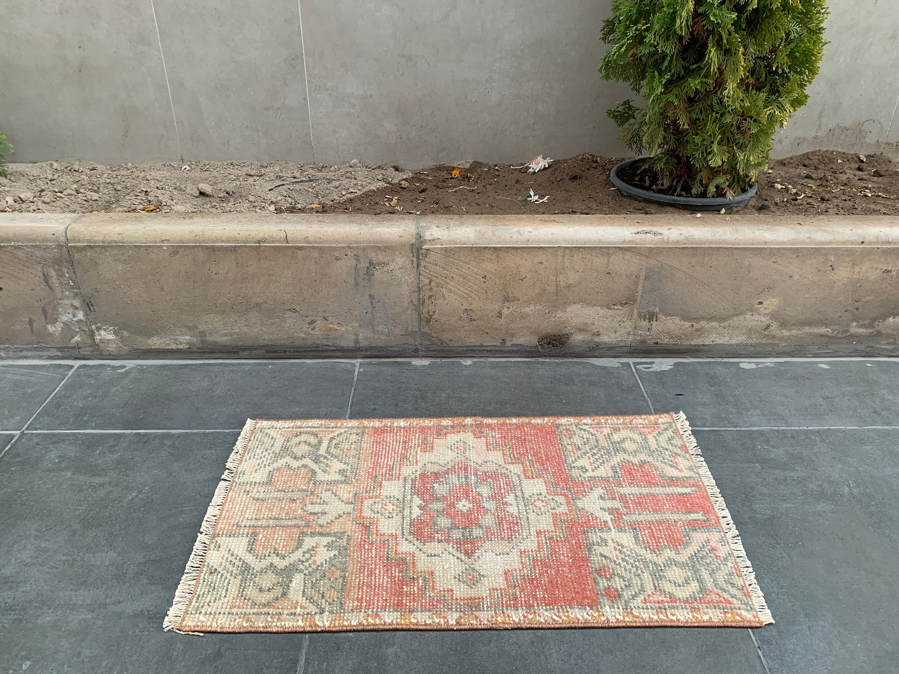 Oushak Rug, 1.5x2.8 ft Small Rug, Vintage Rug, Wall Hanging Rug, Office Rug, Door Mat Rug, Home Decor Rugs, Red Bedroom Rug, Turkish Rug