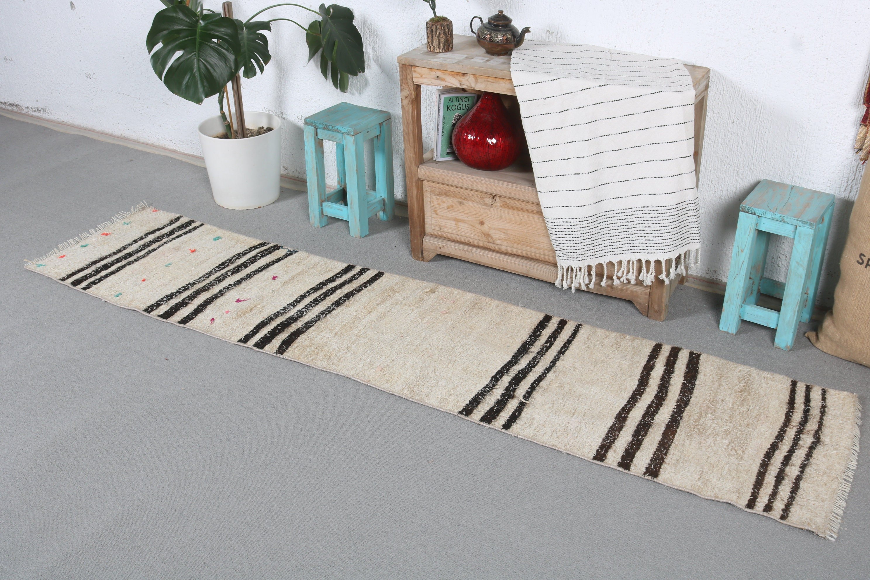 1.6x7.6 ft Runner Rugs, White Moroccan Rugs, Vintage Rug, Art Rug, Bedroom Rug, Hallway Rug, Turkish Rug, Kitchen Rugs, Oriental Rug, Kilim