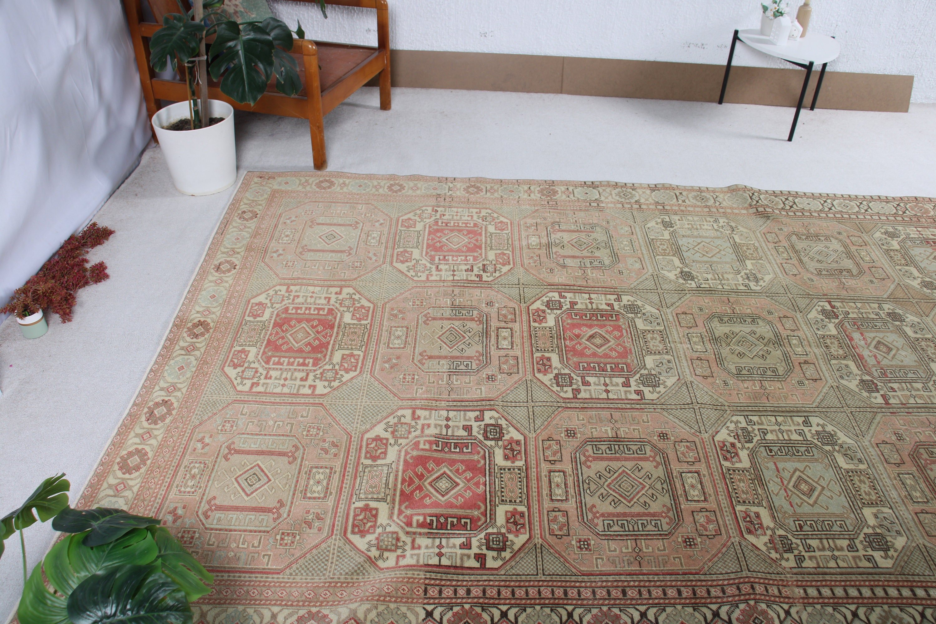 Vintage Halı, 6.2x9.5 ft Büyük Halılar, Pembe Yer Halıları, Yatak Odası Halısı, Büyük Yün Halı Halıları, Yer Halıları, Türk Halısı, Yün Halıları, Büyük Oushak Halısı