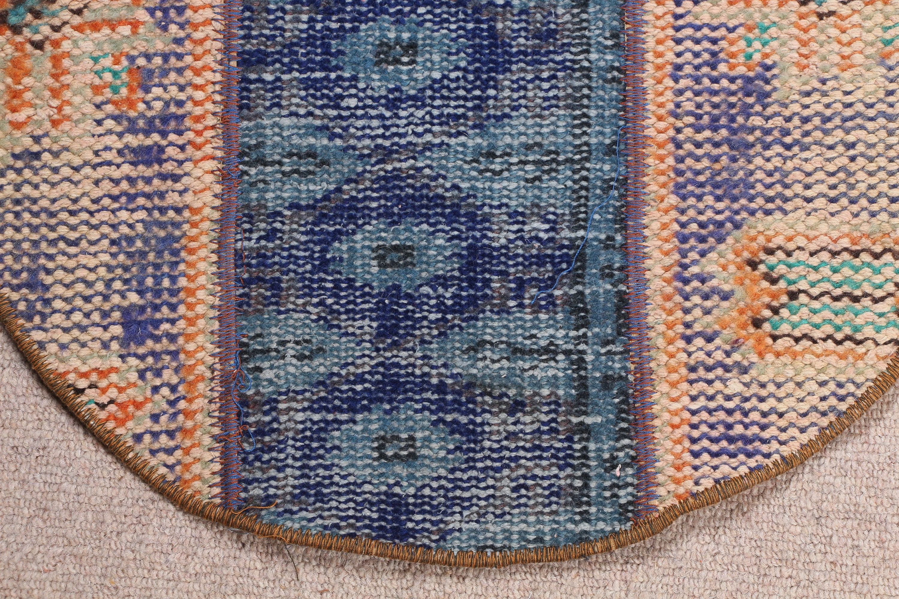 Moroccan Rug, Rugs for Nursery, 1.7x1.7 ft Small Rug, Entry Rugs, Turkish Rug, Vintage Rug, Floor Rug, Blue Oushak Rugs, Bedroom Rugs