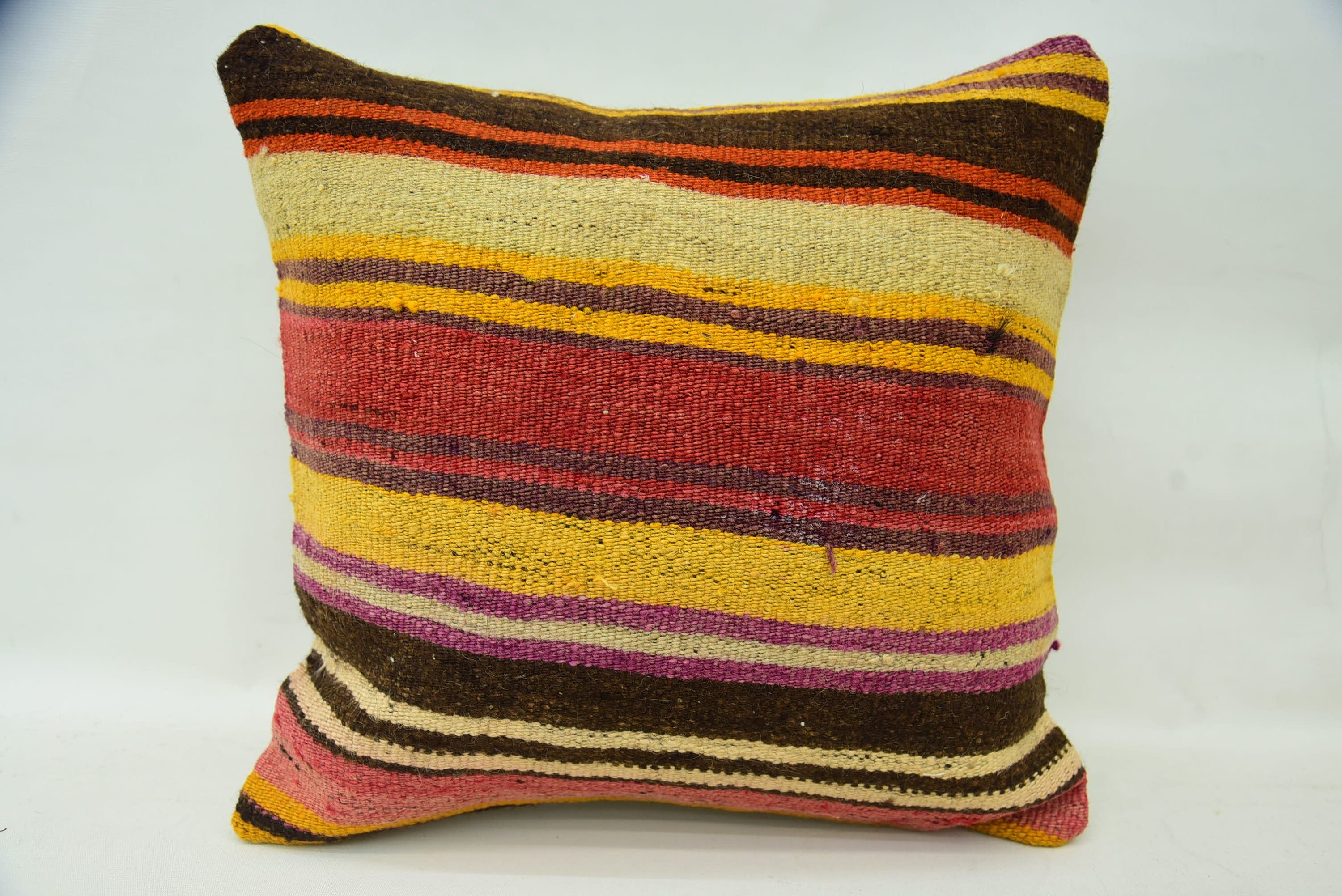 Vintage Kilim Throw Pillow, 18"x18" Red Cushion Case, Interior Designer Pillow, Turkish Bench Pillow Sham, Kilim Pillow