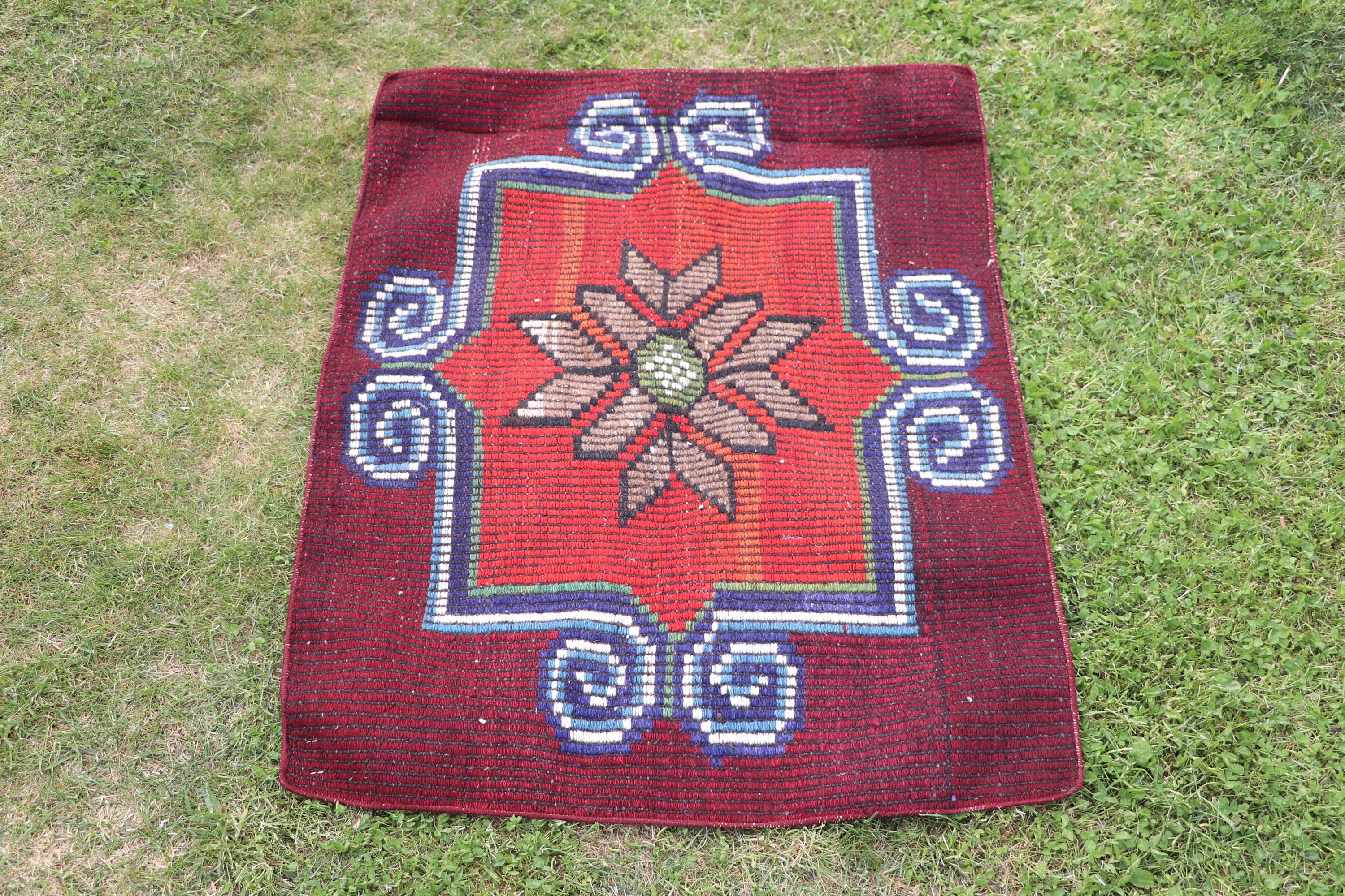 Vintage Rugs, Kitchen Rug, Turkish Rugs, Kilim, Floor Rug, Tribal Rugs, Red Cool Rug, Oriental Rug, 2.3x3 ft Small Rug, Wall Hanging Rugs