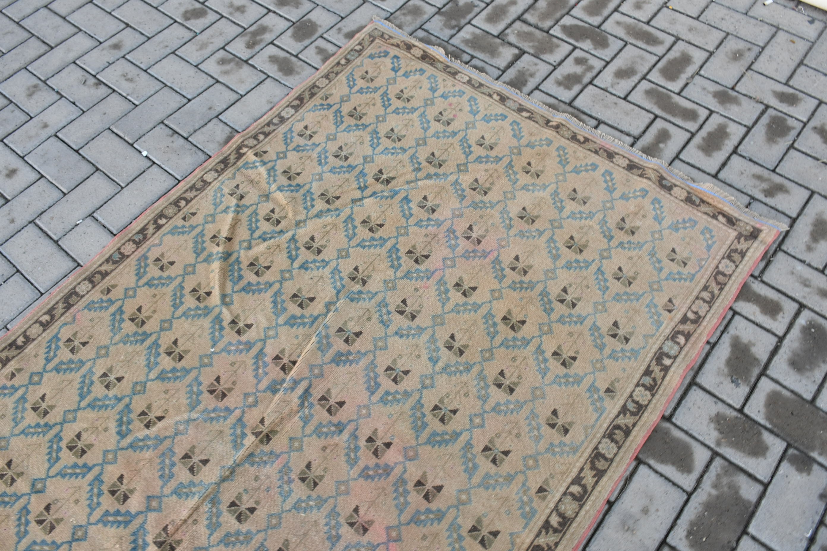 Pale Rug, 3.9x7 ft Area Rugs, Vintage Rugs, Turkish Rug, Oushak Rugs, Rugs for Indoor, Floor Rug, Beige Wool Rug, Wool Rug, Kitchen Rugs