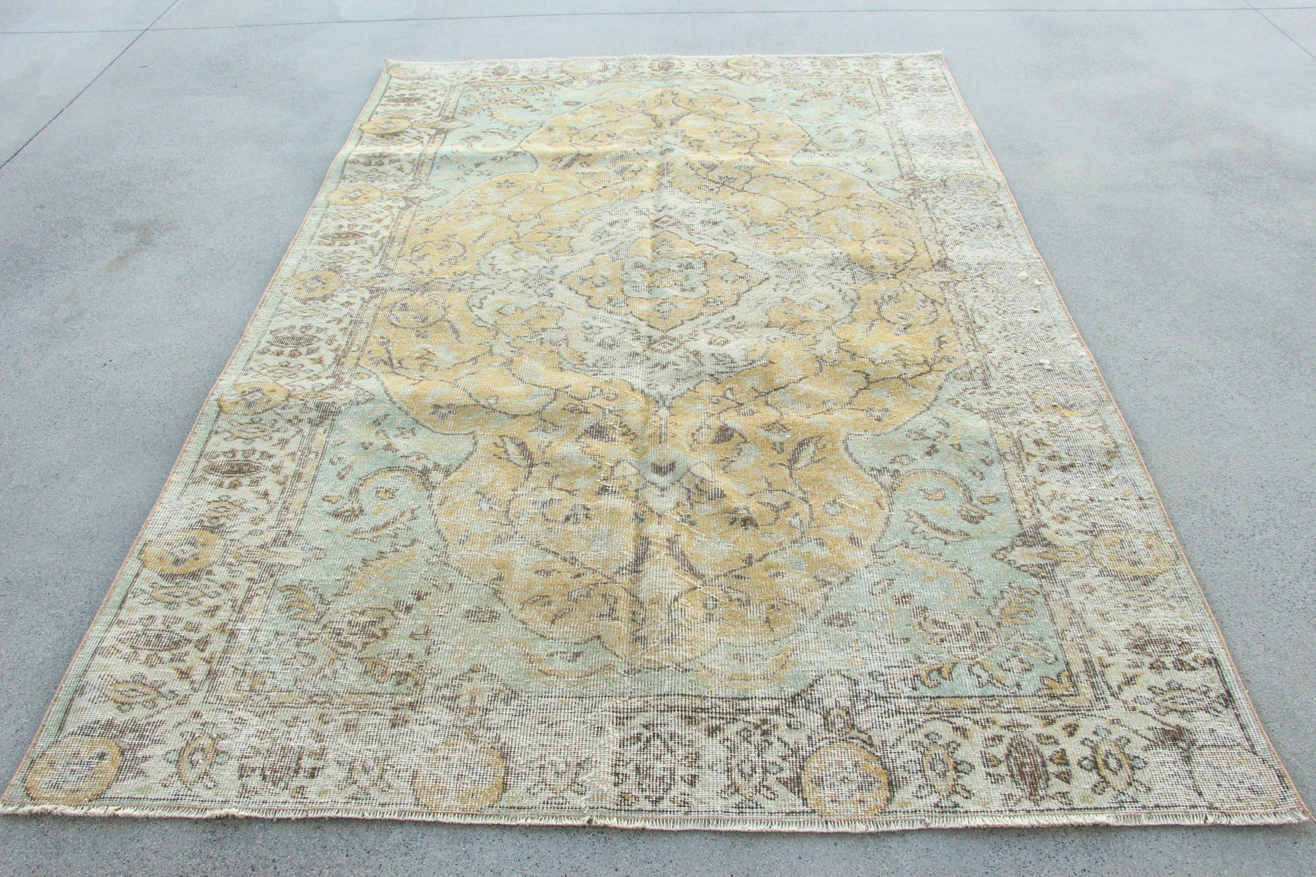 Büyük Boho Halılar, Türk Halısı, Vintage Halılar, Büyük Vintage Halılar, Ev Dekorasyonu Halıları, Yeşil Açıklama Halısı, 5.5x8.5 ft Büyük Halı, Geometrik Halı