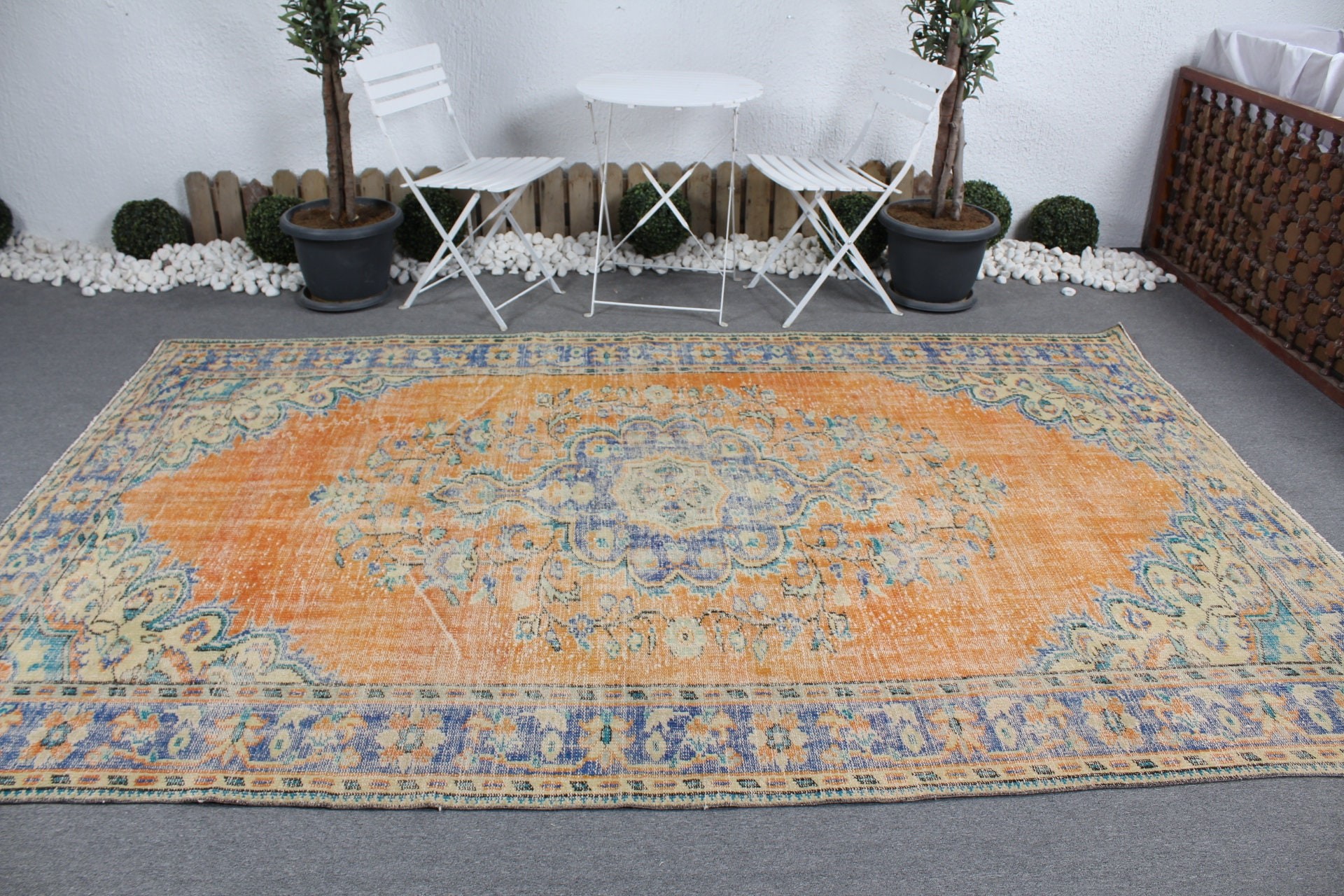 6.4x10.2 ft Large Rugs, Vintage Rug, Home Decor Rug, Dining Room Rugs, Kitchen Rugs, Orange Floor Rug, Turkish Rugs, Living Room Rugs