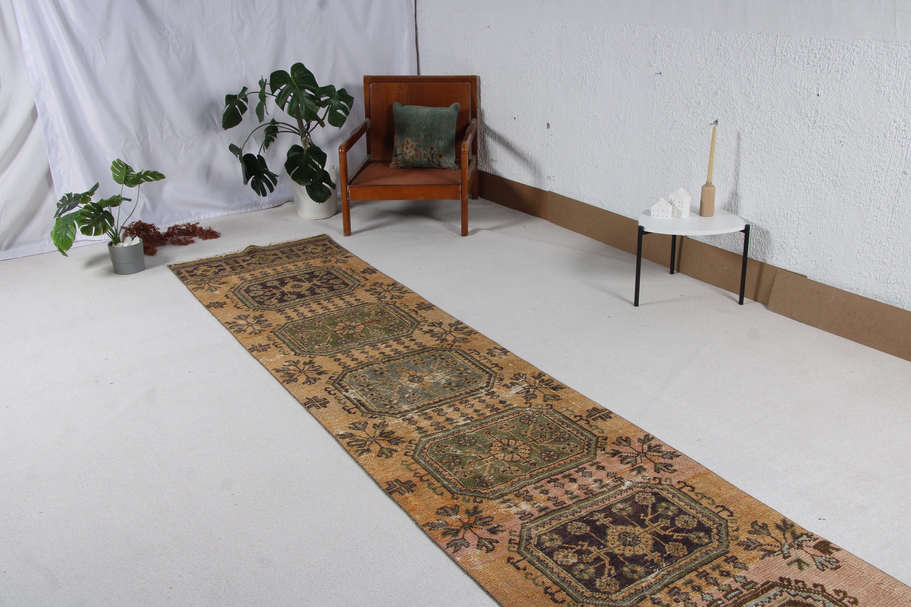 Vintage Halılar, 2.8x21.5 ft Runner Halı, Merdiven Halıları, Kahverengi Düz Dokuma Halılar, Vintage Runner Halılar, Türk Halıları, Yer Halıları