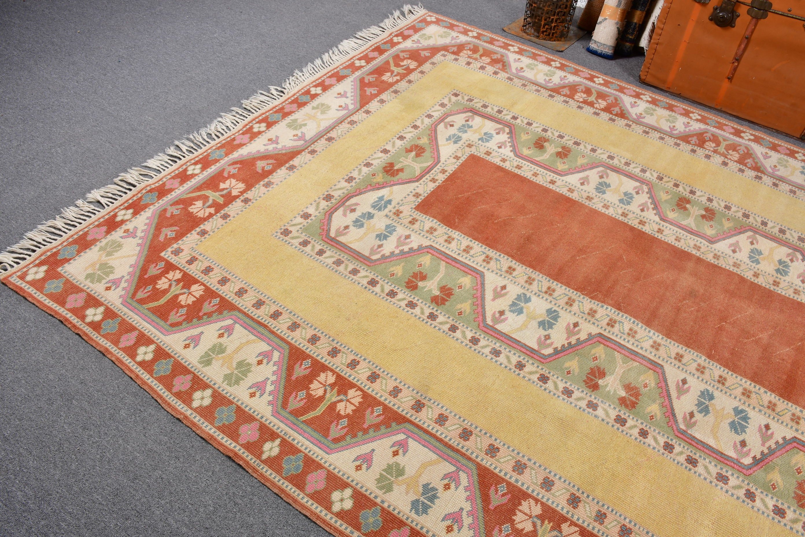 6.9x9 ft Büyük Halılar, Organik Halılar, Vintage Halılar, Türk Halıları, Sarı El Dokuma Halılar, Kilim, Mutfak Halıları, Oturma Odası Halıları