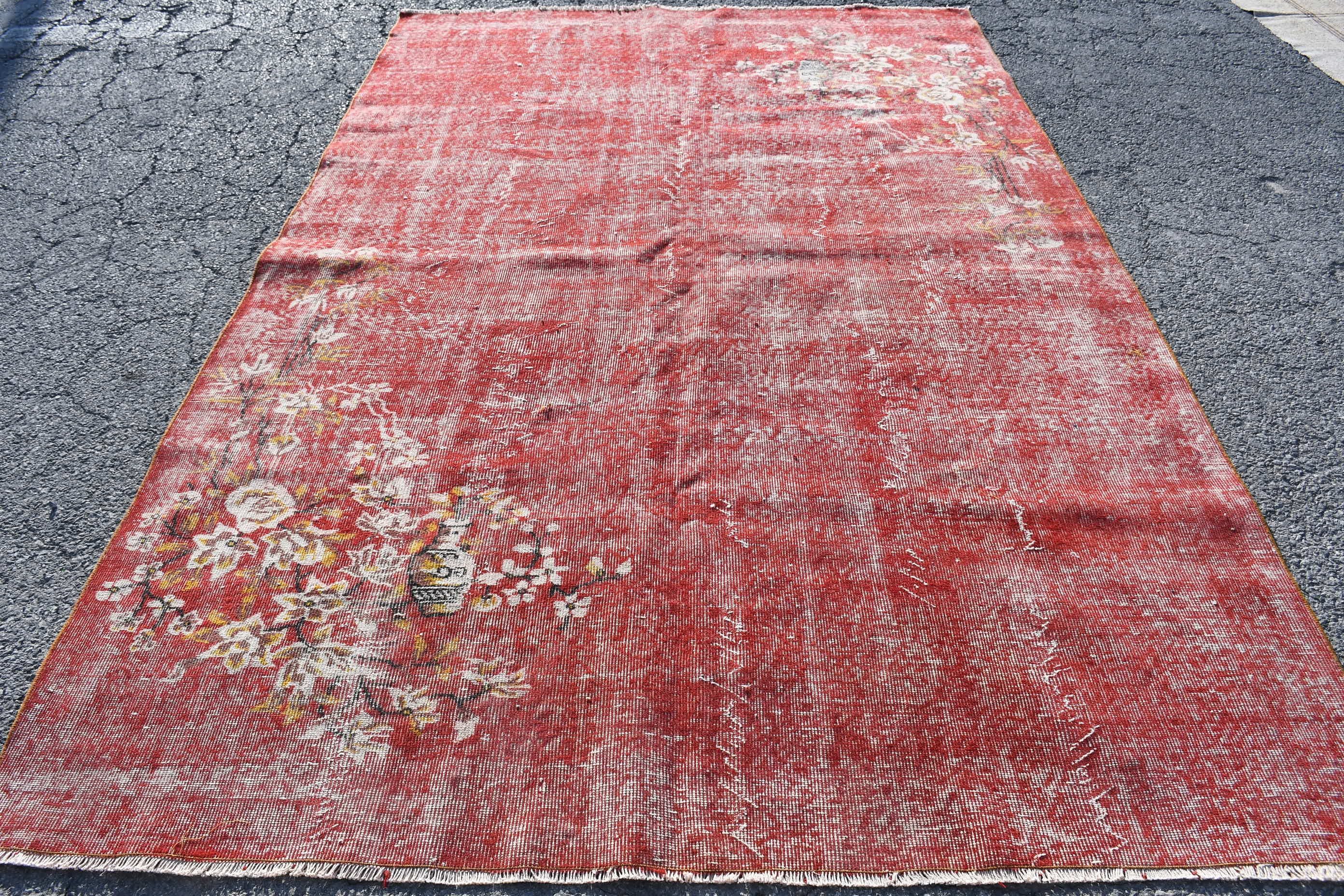 Living Room Rug, Oushak Rug, 6.7x10 ft Large Rug, Bedroom Rugs, Vintage Rug, Turkish Rugs, Antique Rugs, Rugs for Salon, Red Kitchen Rug