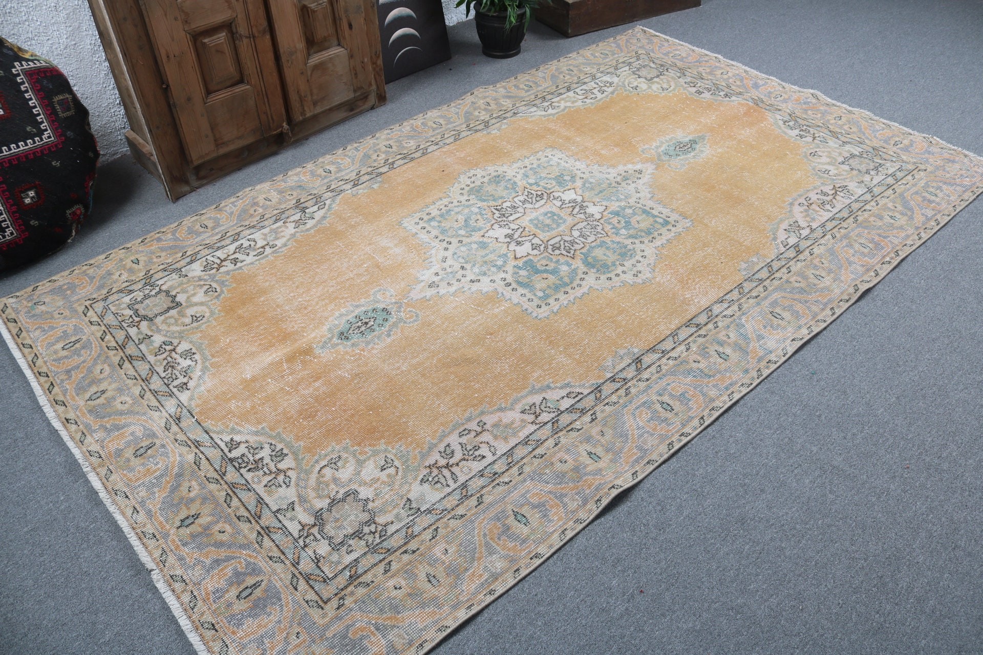 5.1x8.6 ft Büyük Halılar, Ofis Halısı, Açıklama Halısı, Yün Halısı, Türk Halıları, Büyük Boho Halısı, Sarı Açıklama Halıları, Yatak Odası Halıları, Vintage Halılar