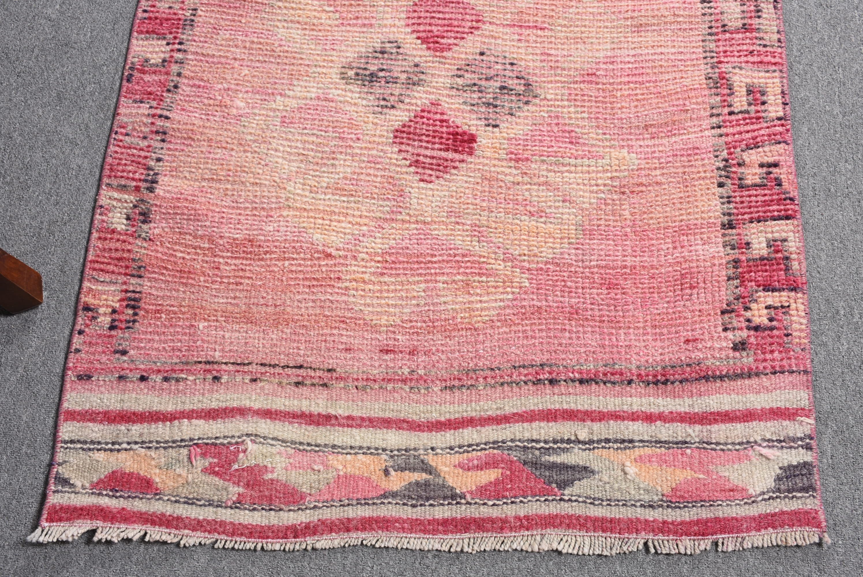 Havalı Halı, Pembe Oushak Halı, Vintage Halı, 2.8x10.1 ft Runner Halıları, Türk Halısı, Runner Halıları, Koridor Halısı, Yün Halıları, Mutfak Halısı