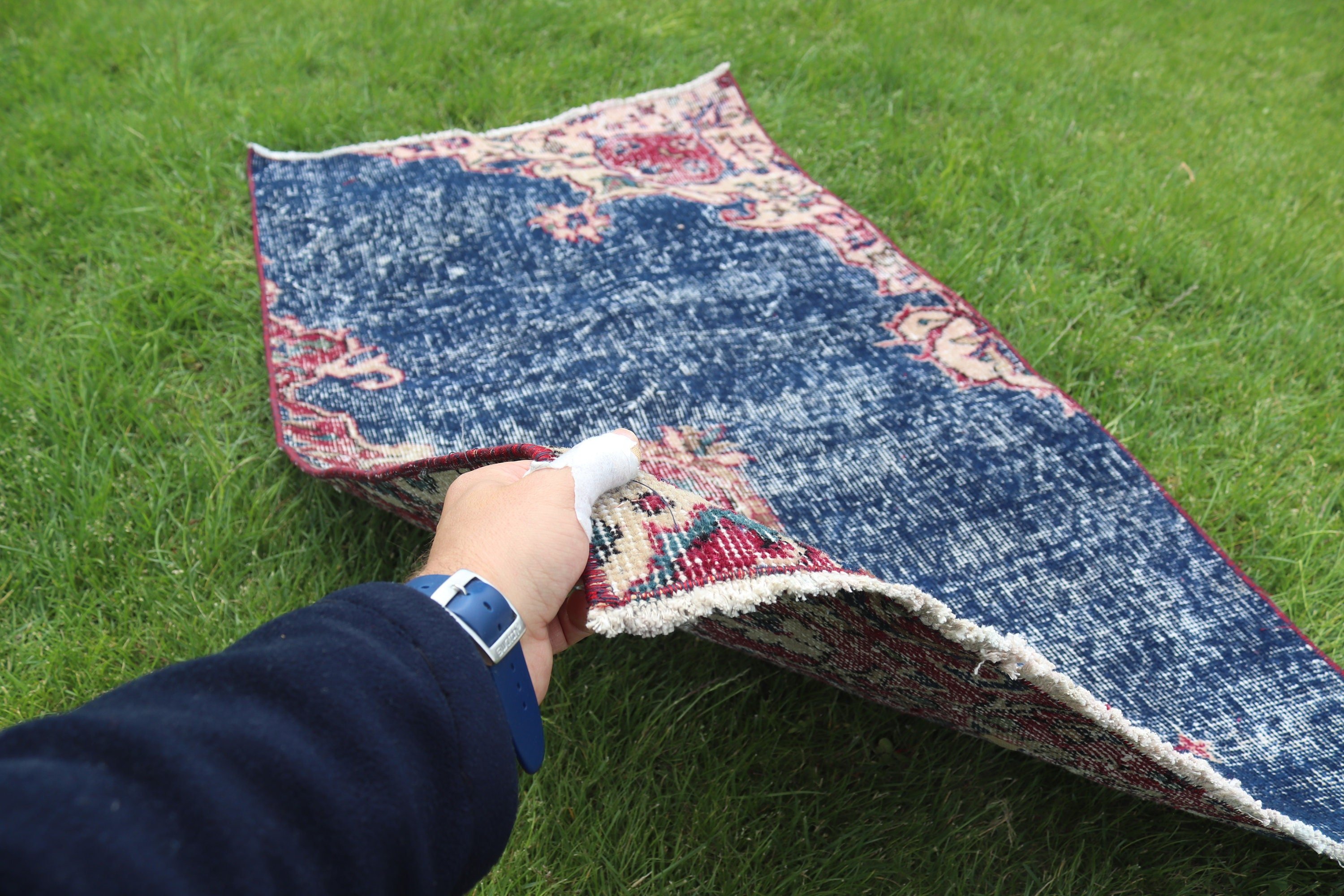 Organic Rugs, Entry Rug, Vintage Rug, Small Area Rug, Turkish Rugs, Home Decor Rug, Blue Kitchen Rug, Geometric Rugs, 2.4x4.5 ft Small Rugs