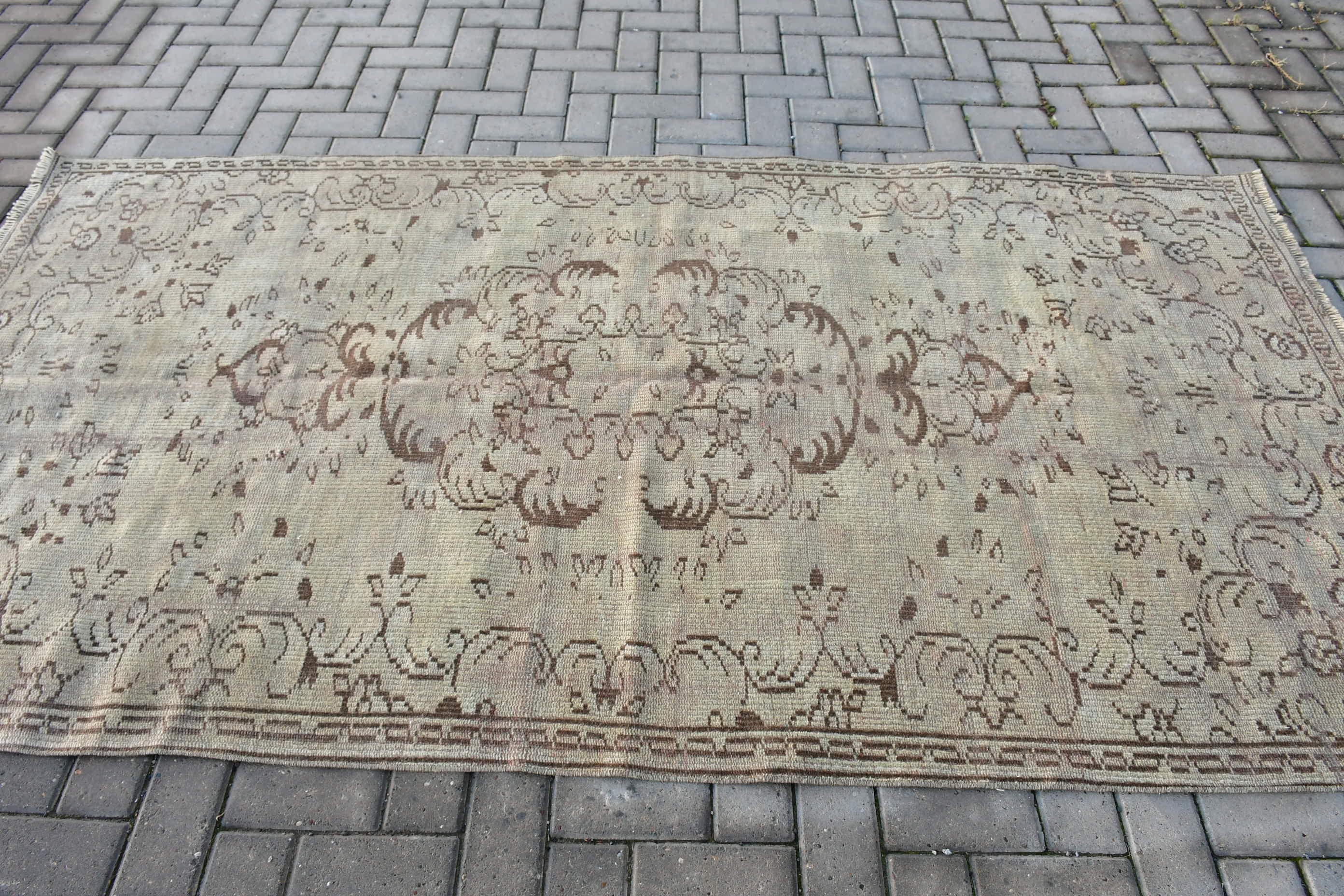 Retro Halı, 4.5x8.3 ft Alan Kilimi, Soğuk Halı, Yeşil Soğuk Halılar, Türk Halısı, Vintage Halı, Oturma Odası Halısı, Yemek Odası Halısı