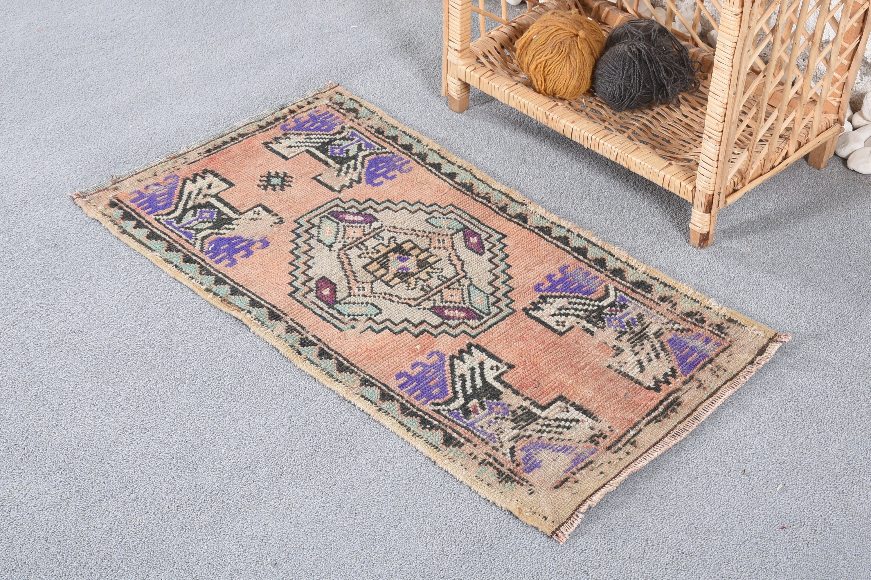 Aesthetic Rug, Vintage Rug, Moroccan Rug, Bathroom Rug, Door Mat Rug, 1.5x2.8 ft Small Rug, Brown Bedroom Rug, Turkish Rug