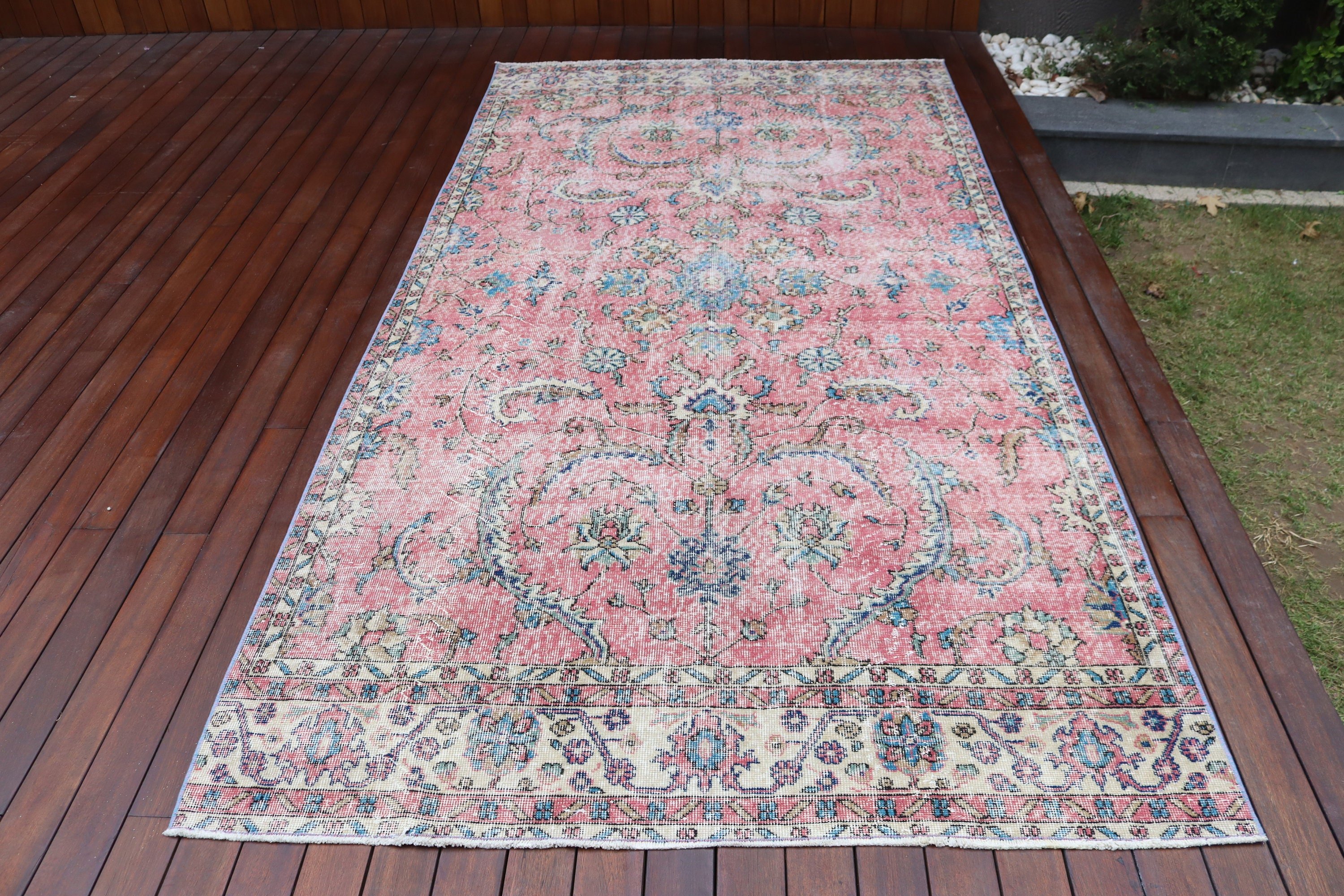 Vintage Halılar, 5x9.8 ft Büyük Halı, Türk Halısı, Salon Halıları, Pembe Anadolu Halıları, Yatak Odası Halısı, Salon Halısı, Mutfak Halısı