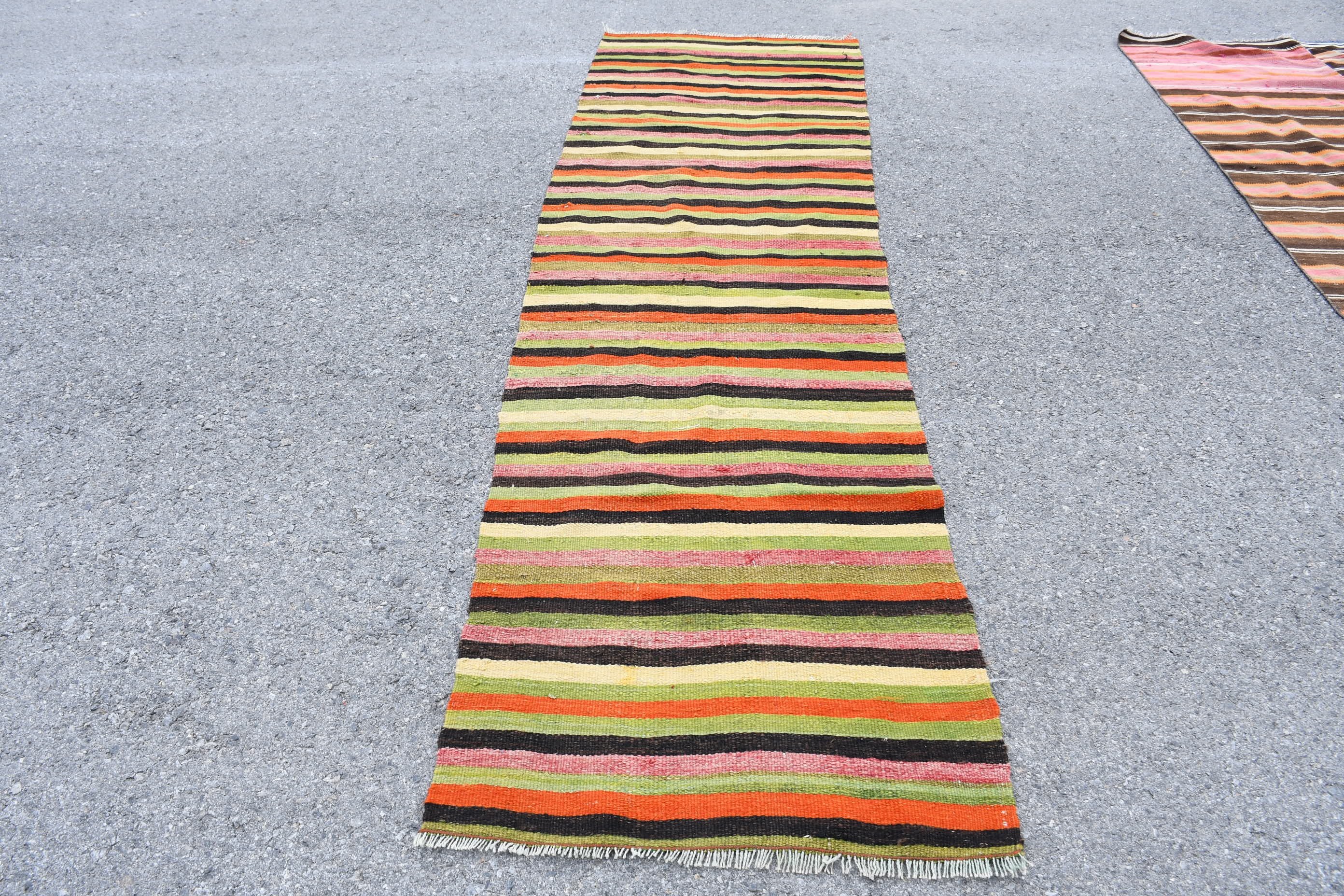 Vintage Rug, 2.6x9.3 ft Runner Rug, Hallway Rug, Wool Rugs, Anatolian Rug, Green Oriental Rug, Boho Rug, Kilim, Kitchen Rug, Turkish Rug