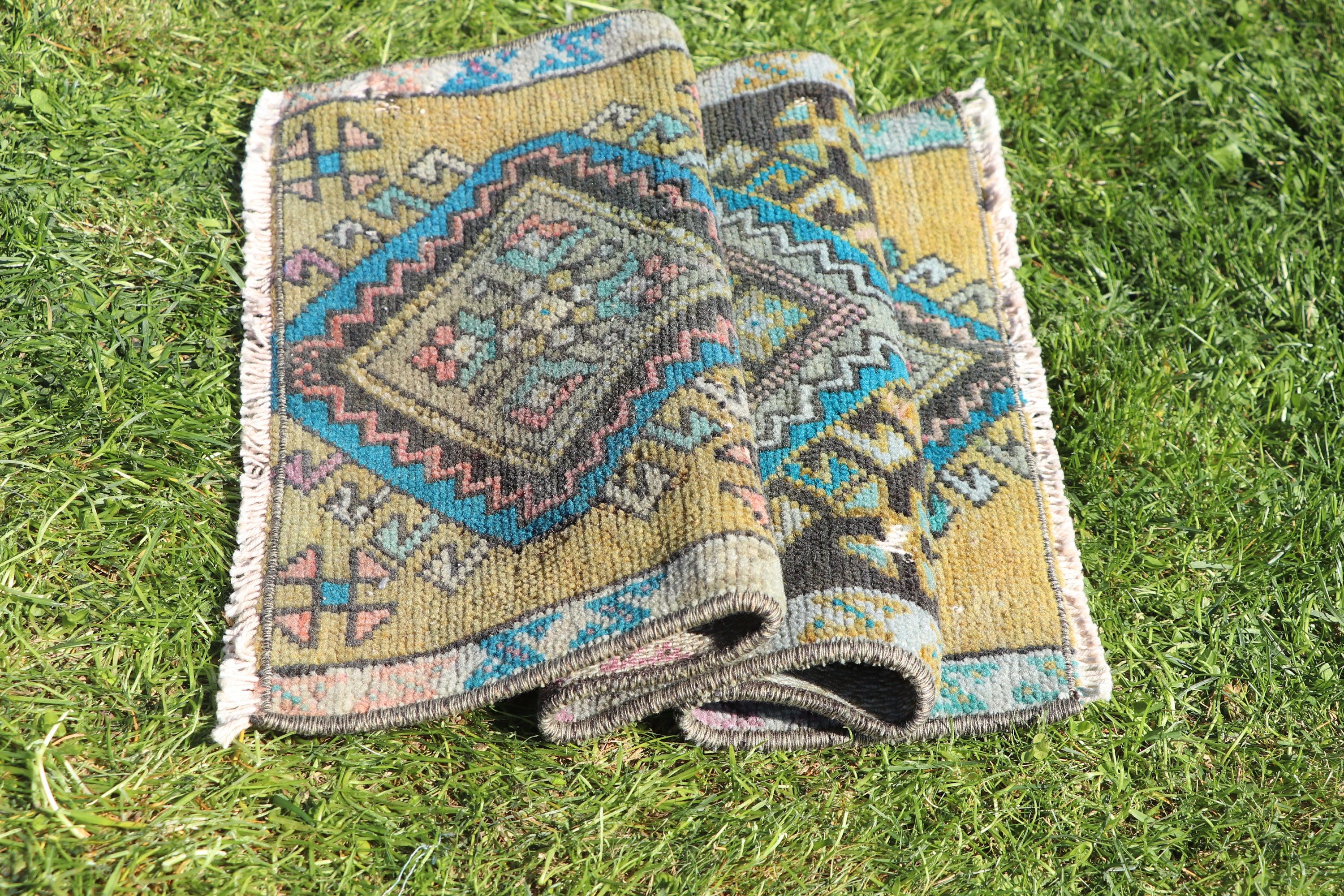 Boho Halı, Fas Halıları, Sarı 1.2x2.3 ft Küçük Halılar, Vintage Halılar, Türk Halıları, Mutfak Halısı, Nötr Halı, Küçük Alan Halıları