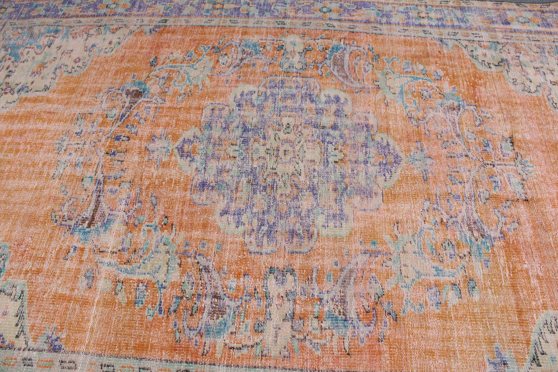 Oryantal Halılar, Turuncu Antika Halı, Türk Halısı, Yatak Odası Halıları, Oturma Odası Halısı, Anadolu Halısı, Vintage Halılar, Pastel Halılar, 6x9.8 ft Büyük Halı