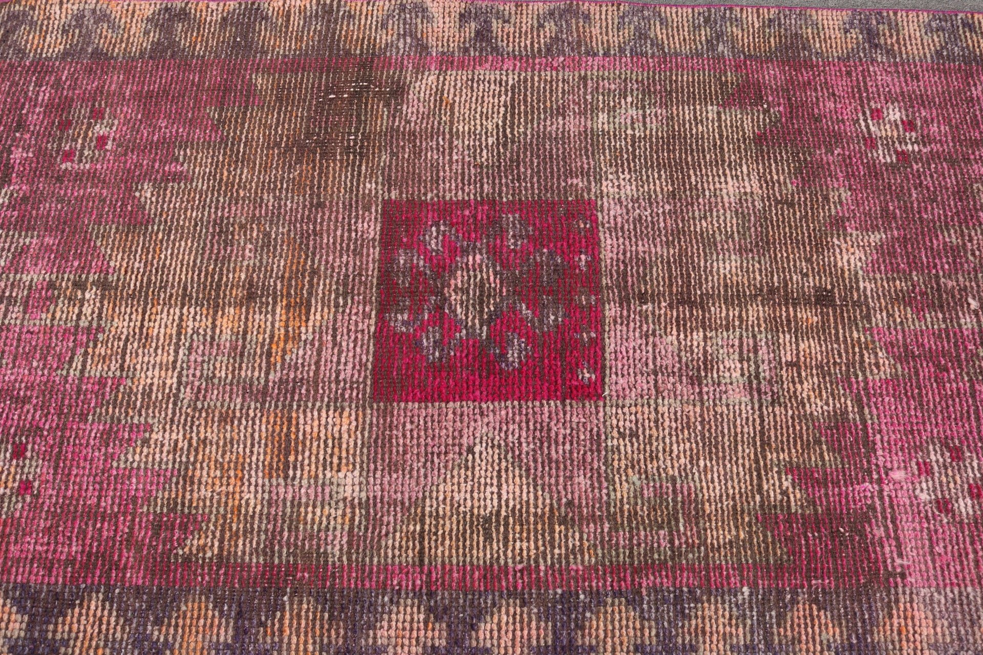 3.2x11.8 ft Runner Halı, Koridor Halıları, Vintage Halılar, Açıklama Halıları, Türk Halıları, Antika Halı, Pembe Yün Halı, Boho Halı, Uzun Yolluk Halıları