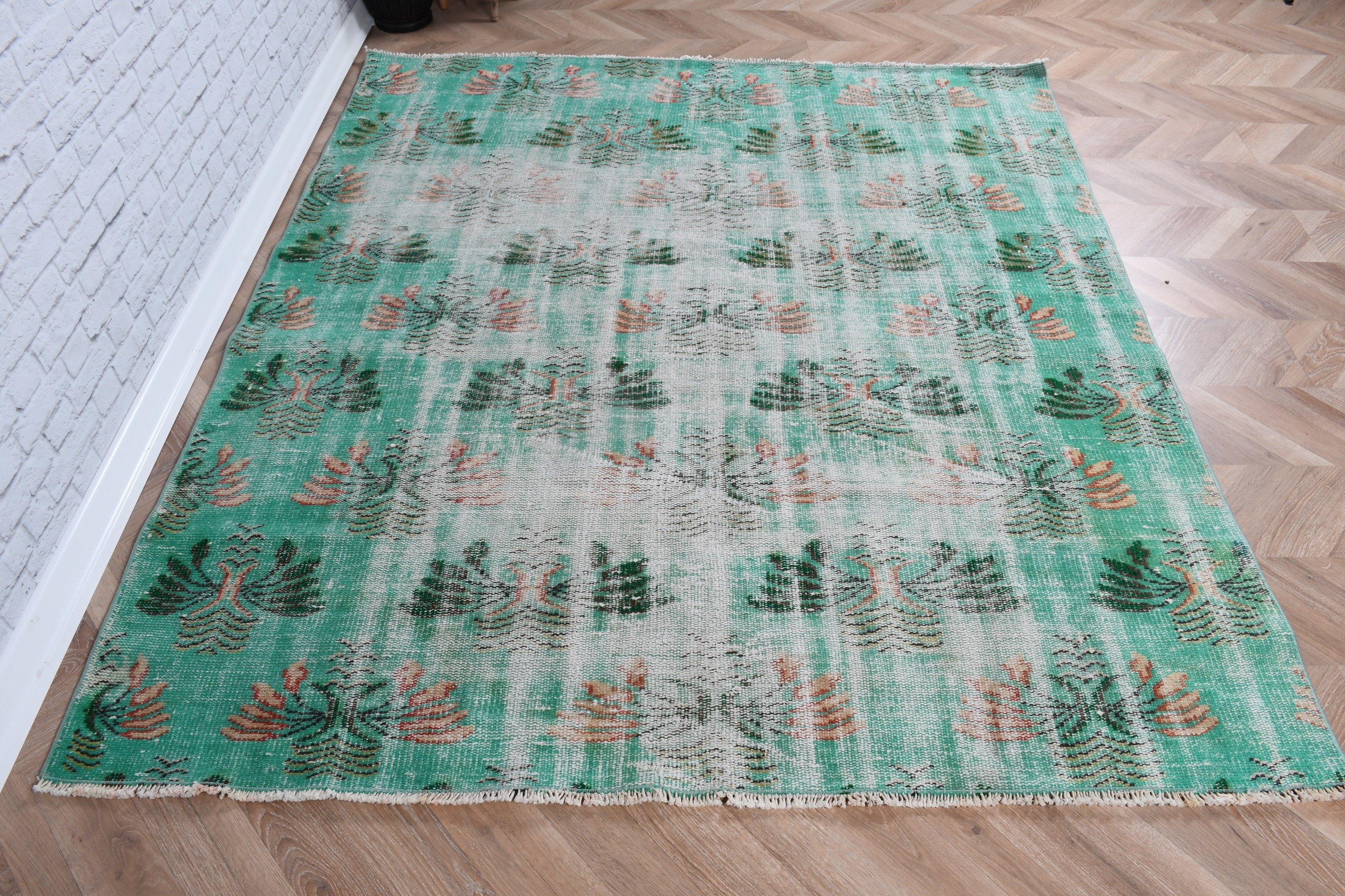 Wool Rugs, 5.5x6.4 ft Area Rug, Oriental Rugs, Boho Area Rugs, Turkish Rugs, Vintage Rug, Living Room Rugs, Green Anatolian Rugs, Floor Rug