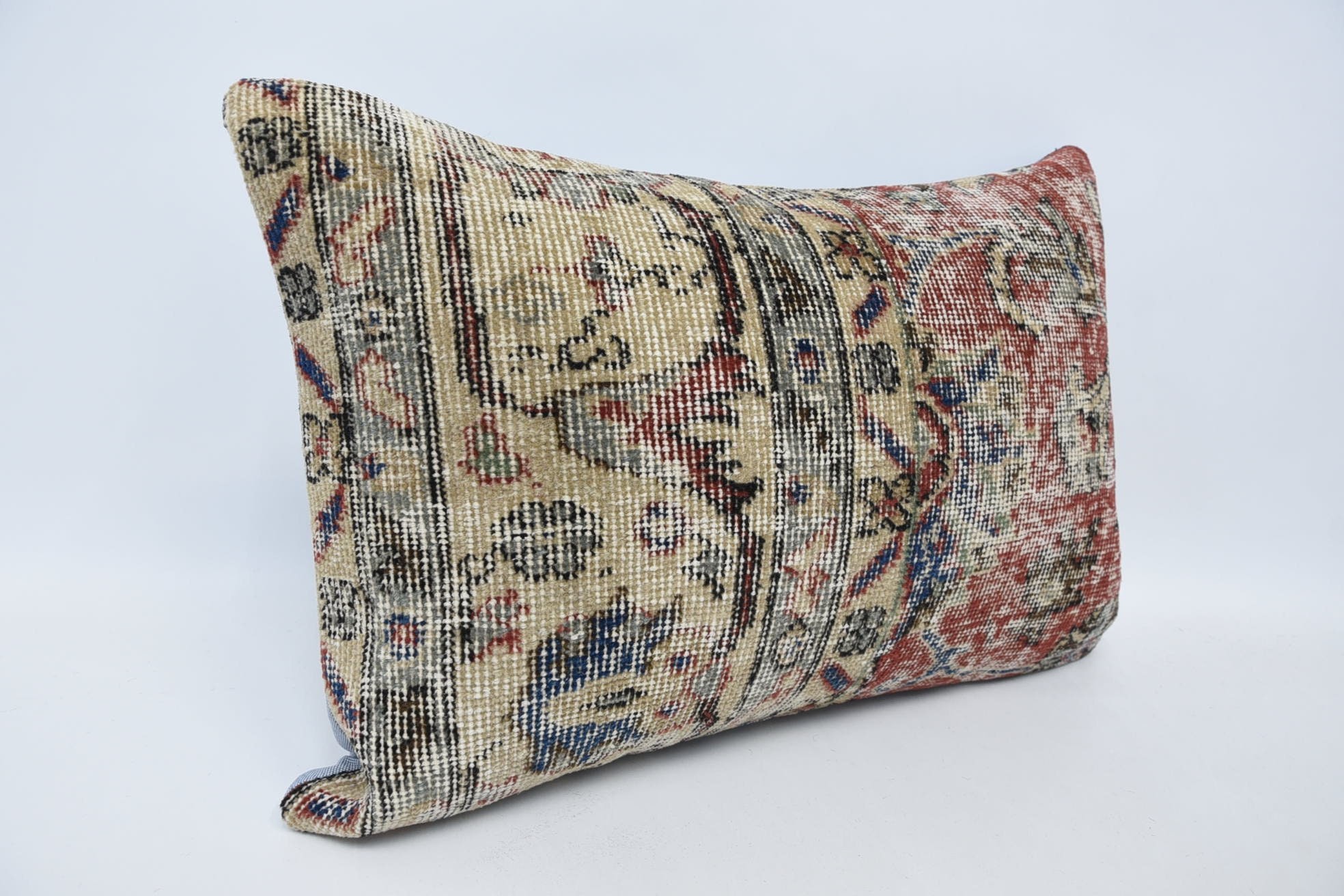 Boho Pillow Sham Cover, 16"x24" Red Cushion Case, Christmas Cushion Cover, Turkish Kilim Pillow, Vintage Kilim Throw Pillow