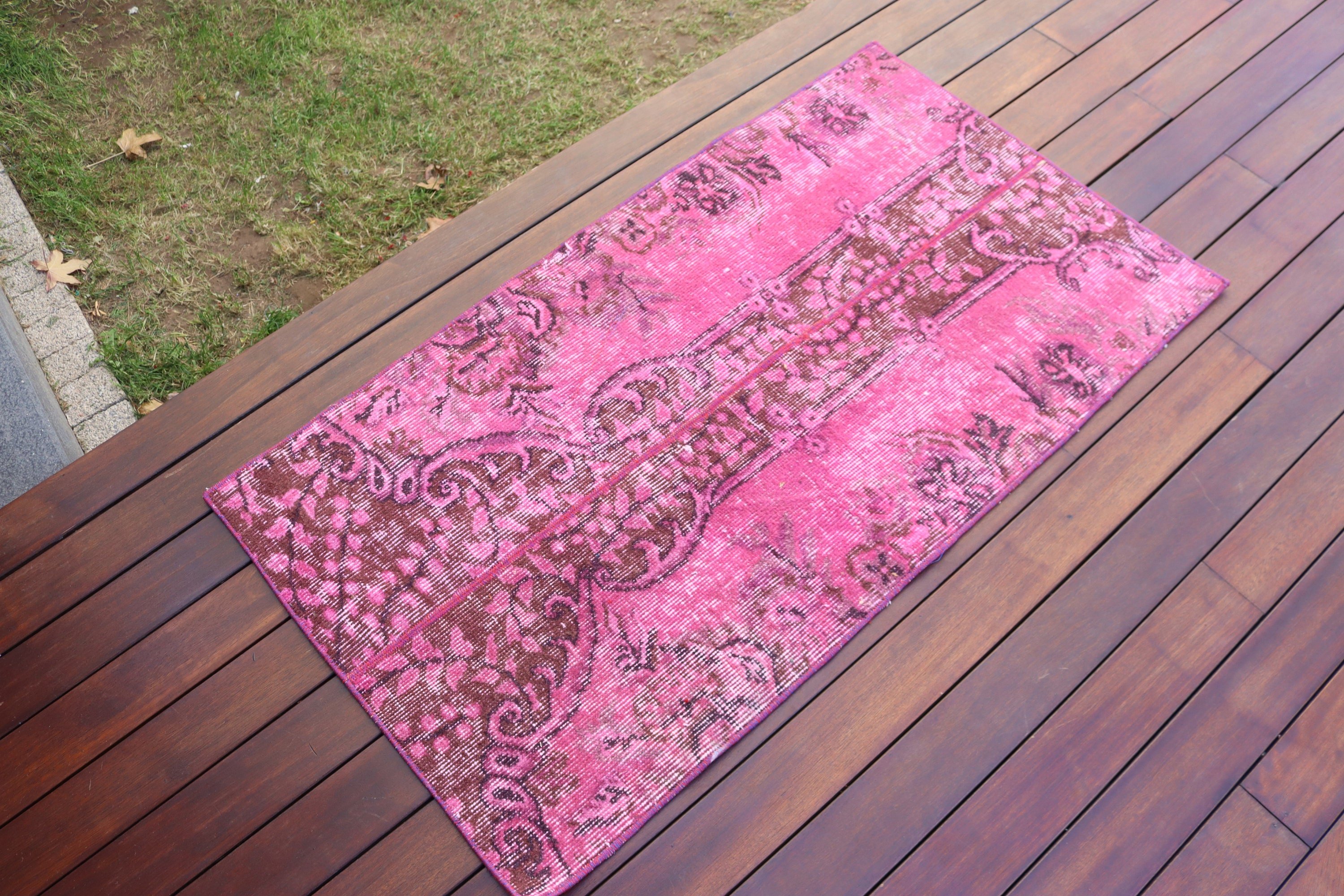 Pink Oushak Rugs, Car Mat Rug, Rugs for Small Area, Vintage Rugs, 2.2x3.9 ft Small Rug, Kitchen Rug, Bedroom Rugs, Turkish Rug, Luxury Rug