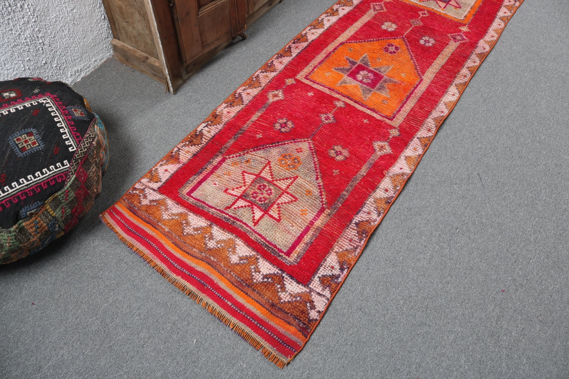 2.5x9.3 ft Runner Rugs, Turkish Rugs, Red Antique Rug, Home Decor Rug, Beni Ourain Runner Rug, Modern Rugs, Vintage Rugs, Corridor Rugs