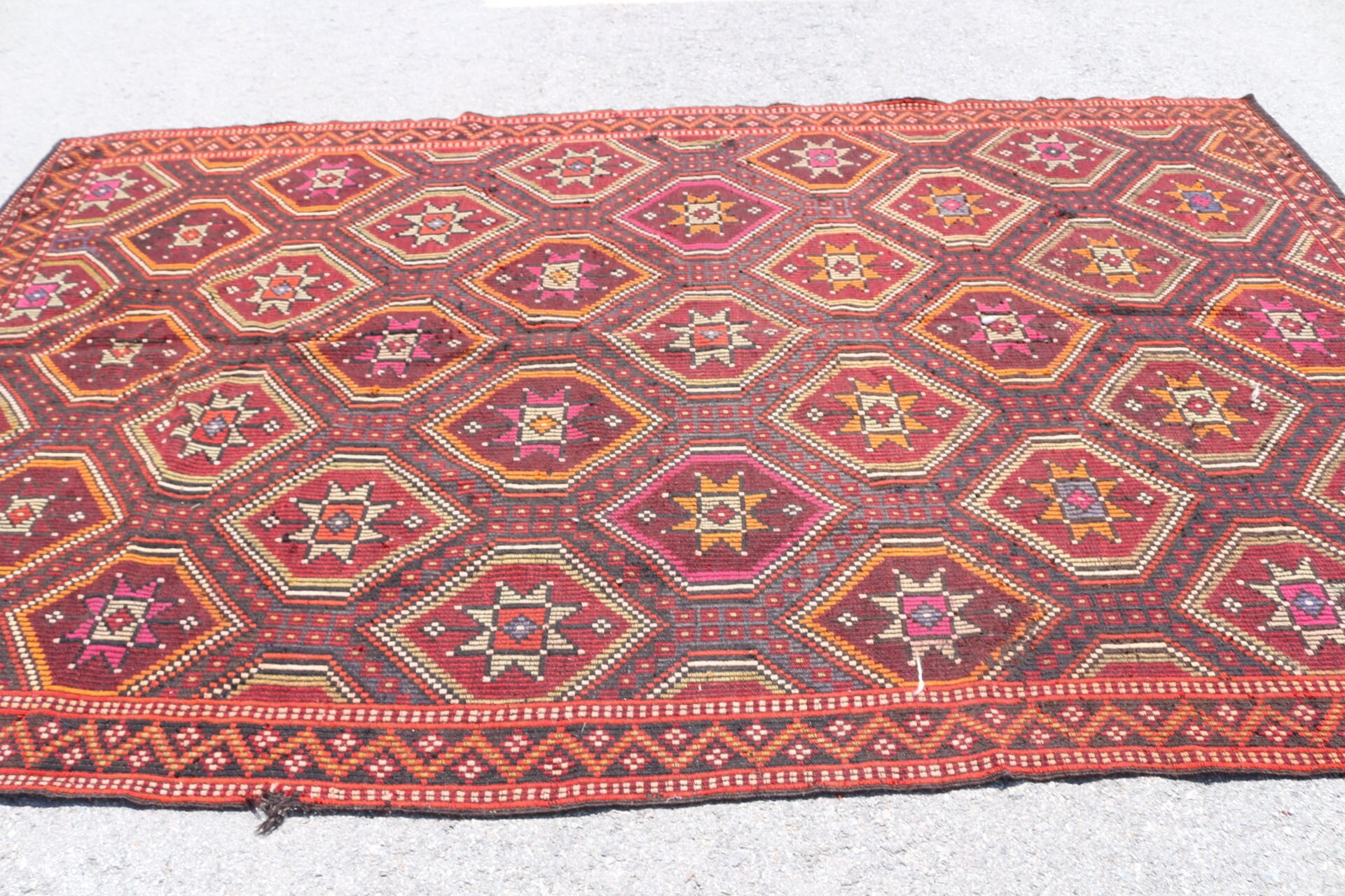 Yemek odası Kilim, Salon Kilim, Oturma odası Kilim, Siyah Mutfak Kilim, Türk Kilim, 204x333 cm Büyük Kilim, Yemek odası Kilim, Uşak Kilim