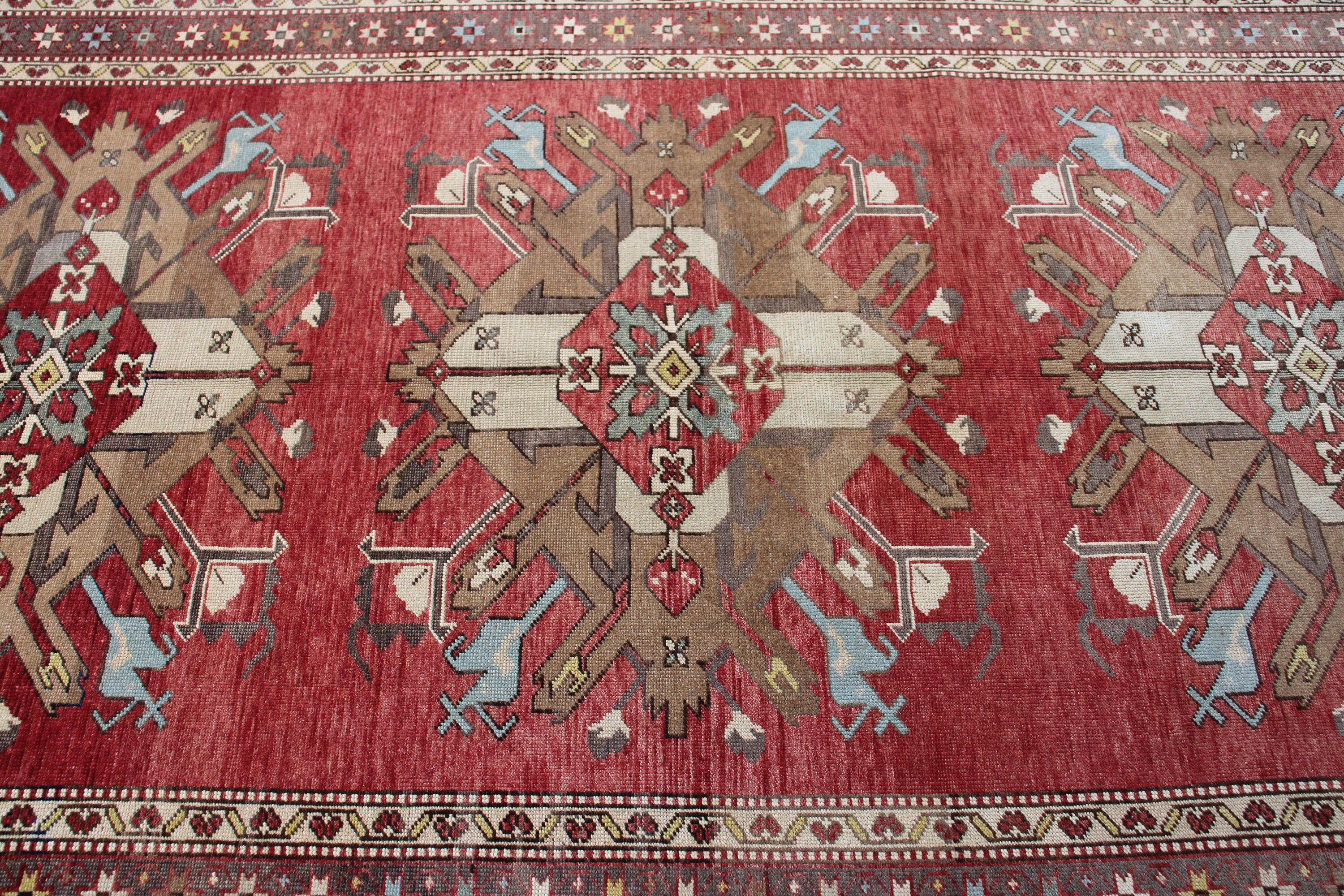 Büyük Oushak Halı, Salon Halıları, 5x10 ft Büyük Halılar, Büyük Vintage Halı, Düz Dokuma Halılar, Türk Halısı, Yün Halılar, Vintage Halı, Kırmızı Boho Halı