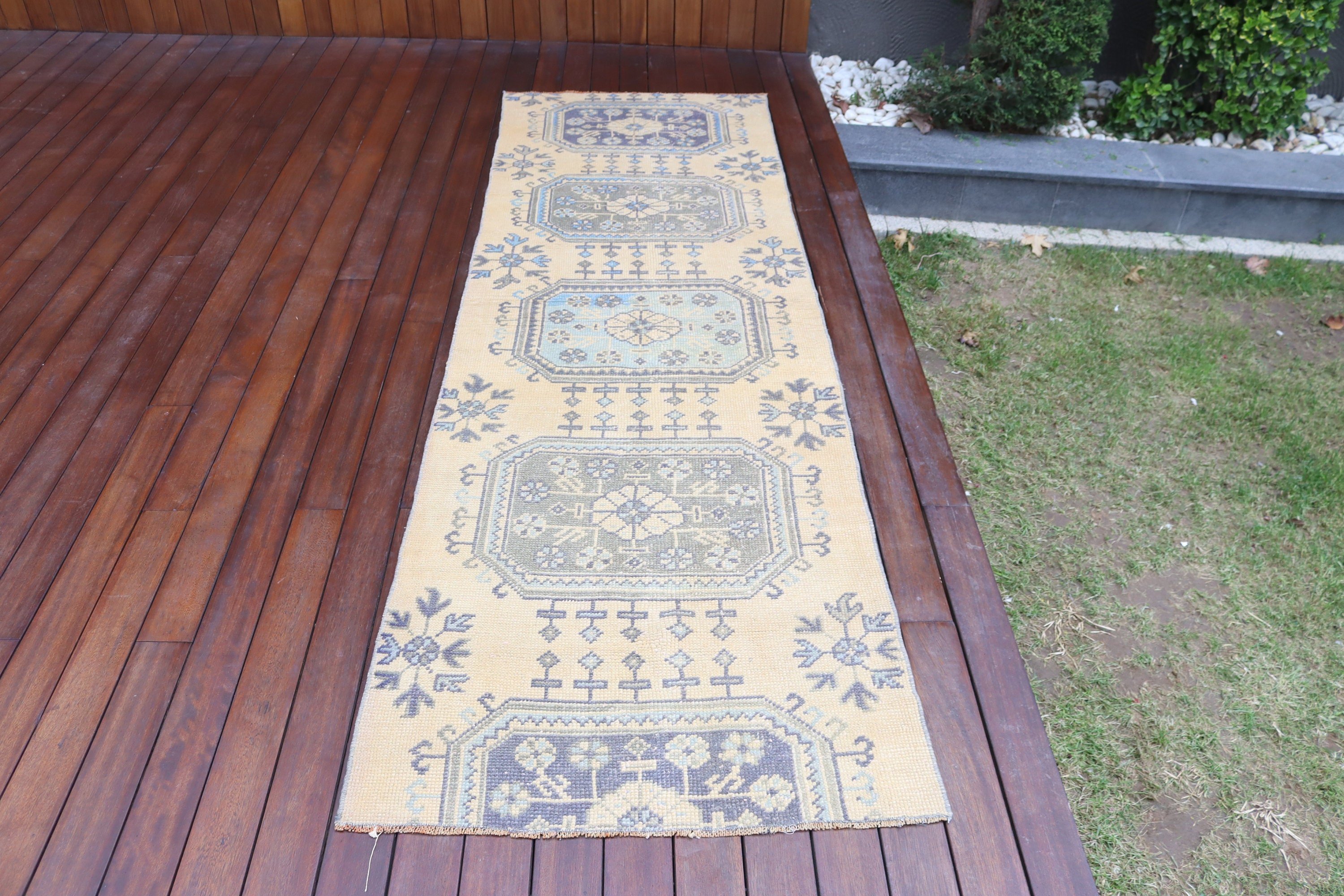 Corridor Rugs, Turkish Rugs, Vintage Rugs, Luxury Rugs, 2.7x8.5 ft Runner Rug, Kitchen Rugs, Bronze Geometric Rug, Rugs for Corridor