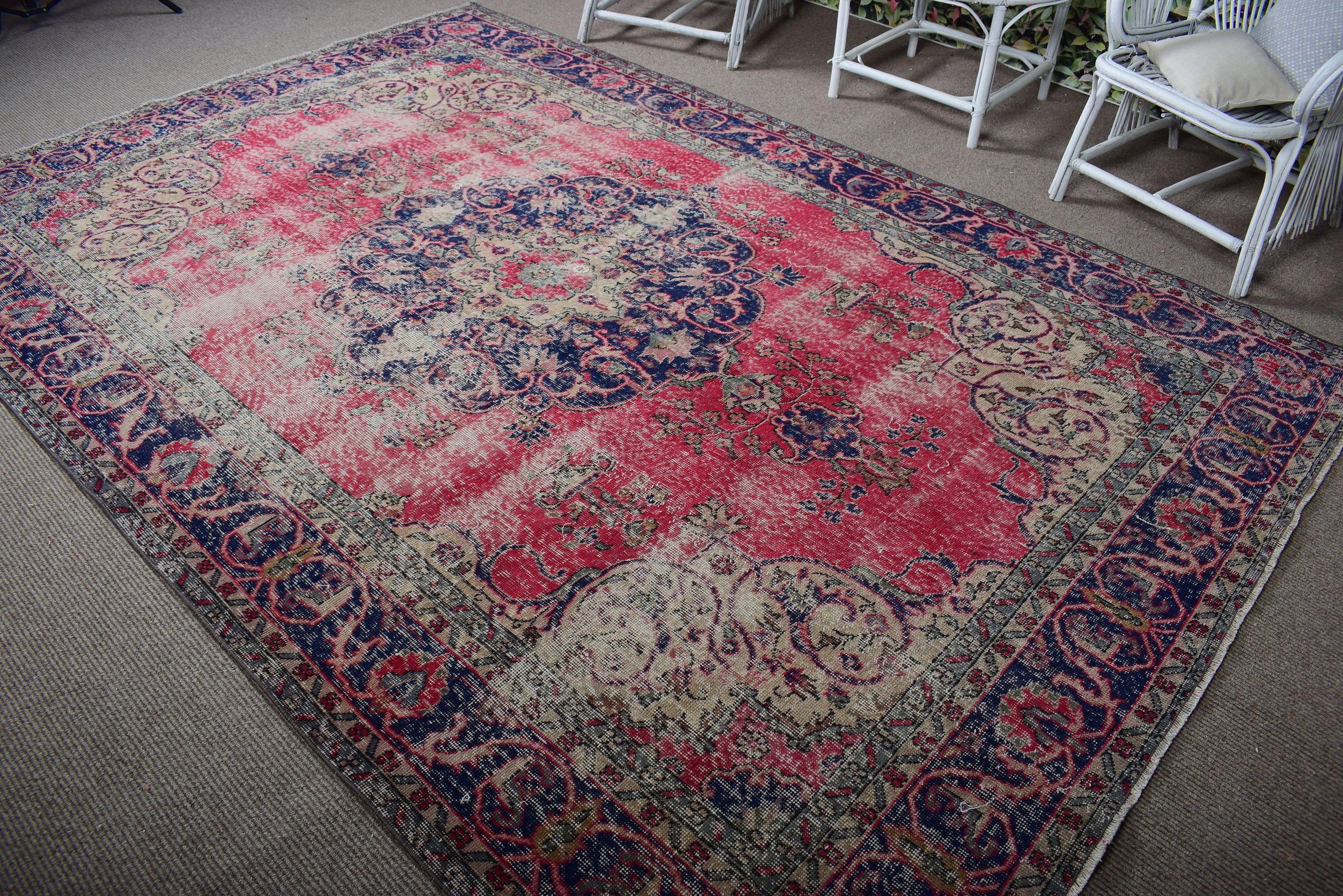 Vintage Rugs, Oushak Rug, Red Kitchen Rugs, Large Boho Rugs, 6.9x10 ft Large Rugs, Turkish Rugs, Turkey Rug, Handwoven Rug, Living Room Rug