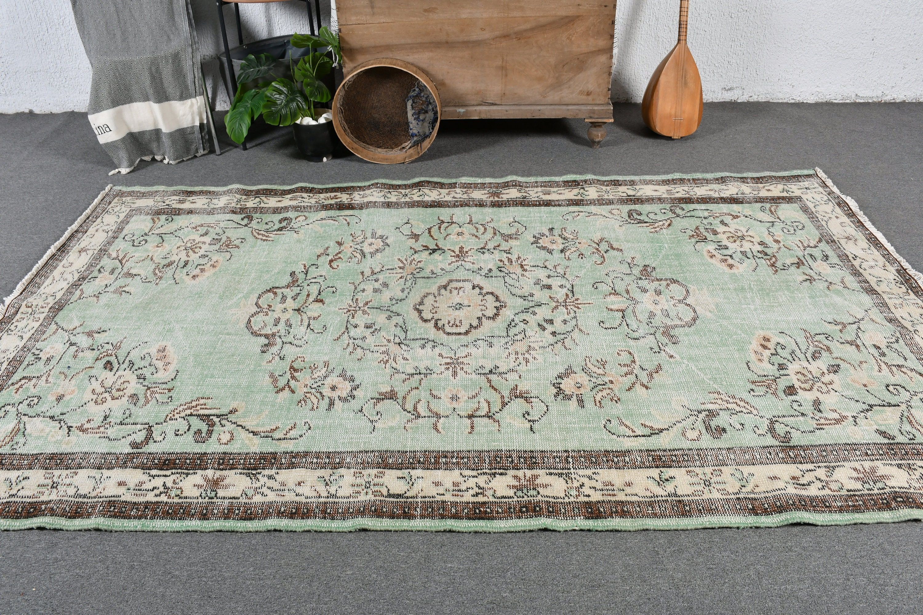 Mutfak Halıları, 5.3x8.7 ft Büyük Halı, Türk Halısı, Salon Halısı, Yemek Odası Halısı, Vintage Halı, Yeşil Anadolu Halısı, Salon Halıları, Harika Halılar