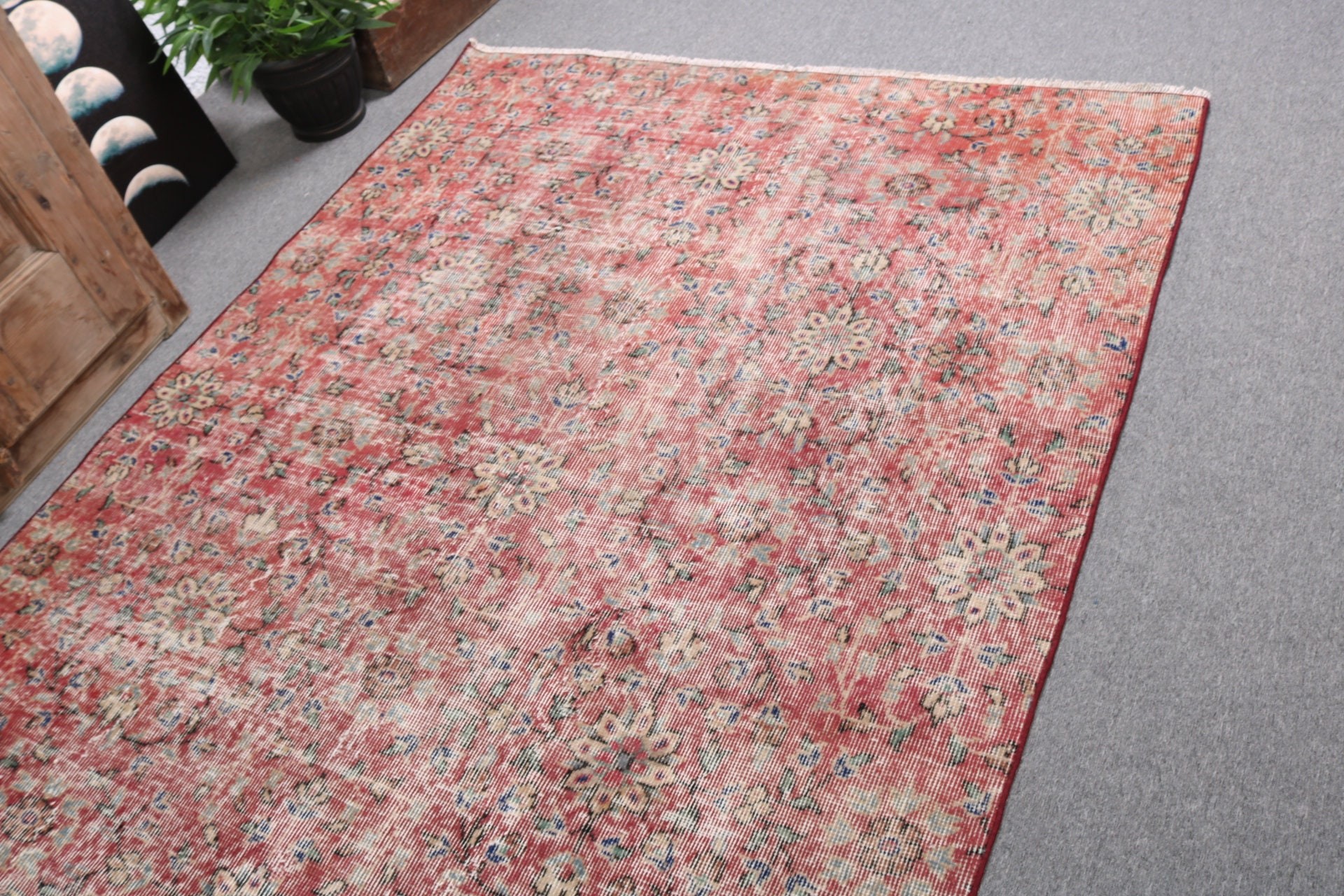 Home Decor Rug, Vintage Rug, 4.7x8.2 ft Area Rug, Boho Rugs, Turkish Rugs, Dining Room Rugs, Living Room Rugs, Rugs for Area, Red Wool Rug