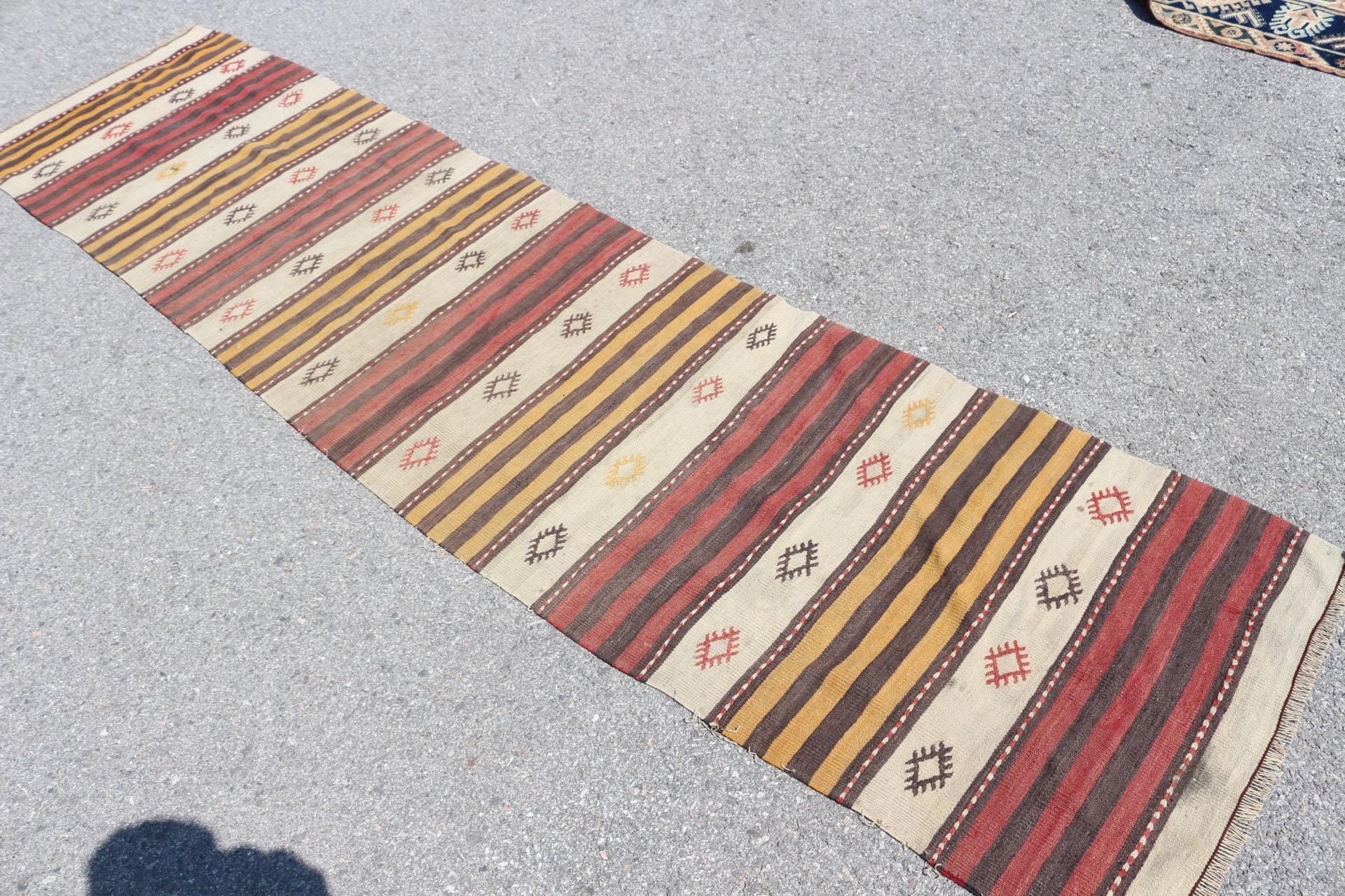 Beige  2.4x9.9 ft Runner Rug, Kilim, Corridor Rug, Oushak Rug, Eclectic Rug, Turkish Rug, Wool Rug, Vintage Rug, Hallway Rug