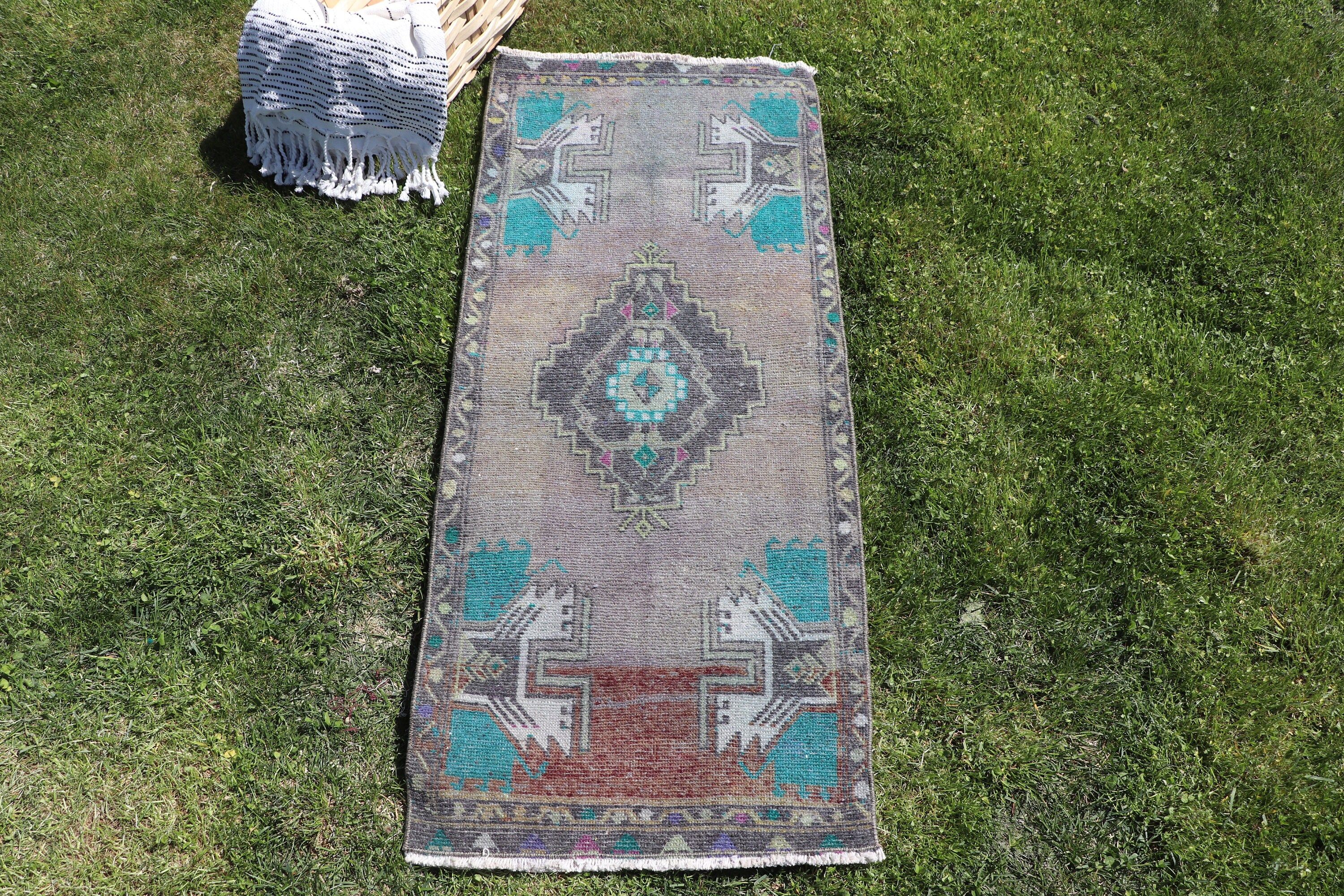 Vintage Halılar, Küçük Boho Halılar, Boho Halı, Sanatsal Halı, Yatak Odası Halıları, Türk Halısı, 1.5x3.7 ft Küçük Halı, Gri Geometrik Halı, Lüks Halılar