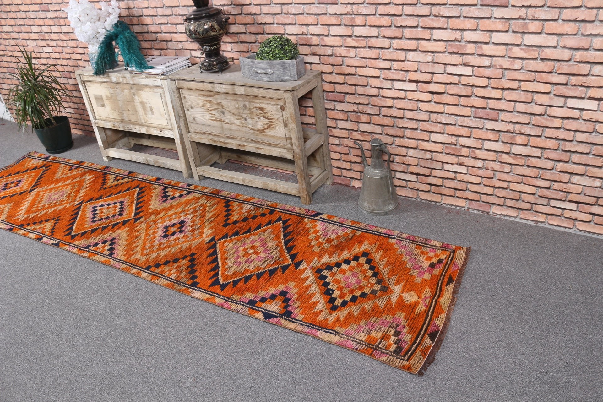 Bedroom Rug, Handmade Rugs, Orange Moroccan Rug, Stair Rug, Kitchen Rug, Vintage Rugs, Anatolian Rugs, 2.4x10.2 ft Runner Rugs, Turkish Rug