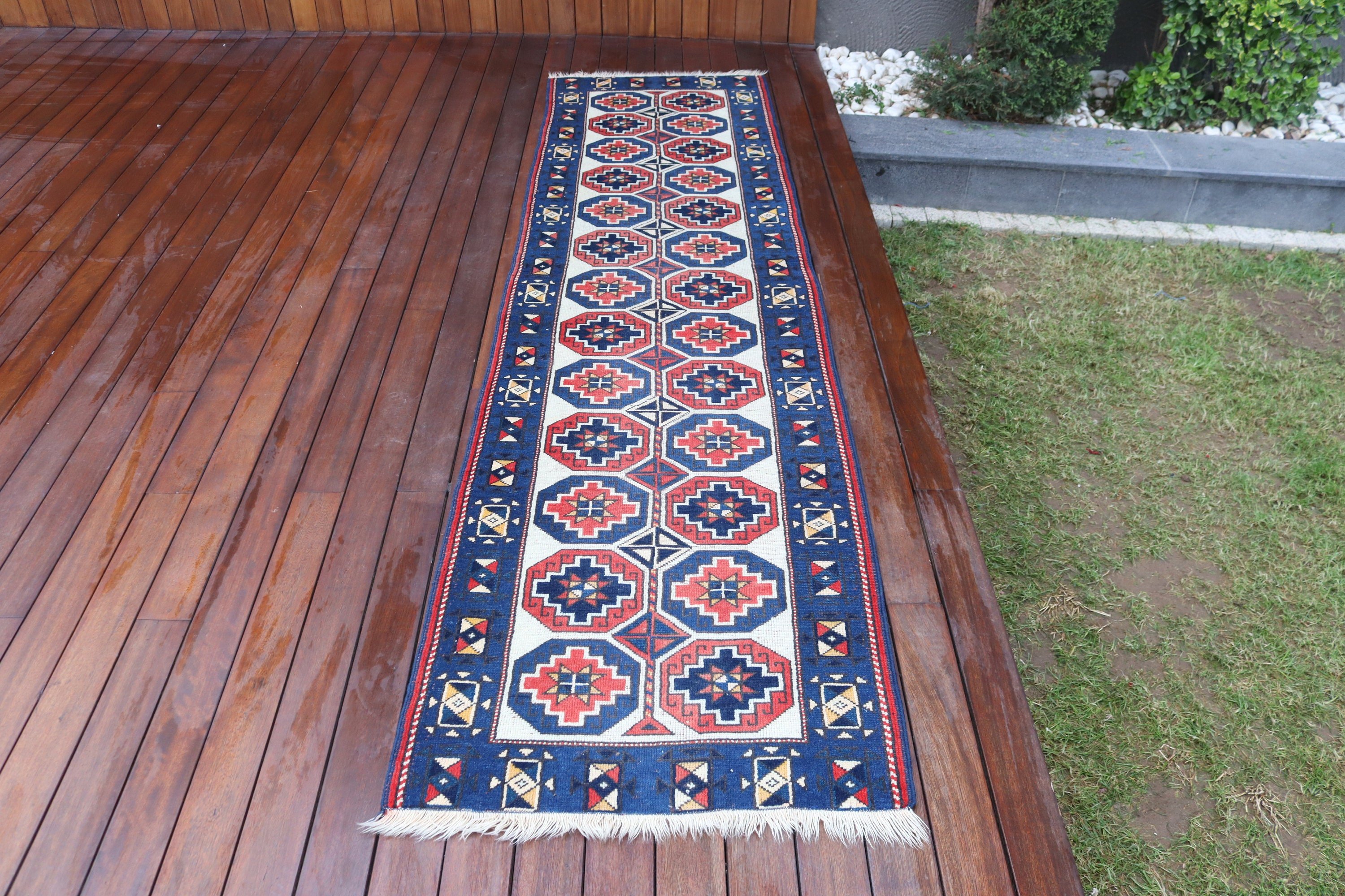 Mavi Açıklama Halısı, Türk Halısı, Boho Halısı, Koridor Halısı, Mutfak Halıları, Nötr Halı, Vintage Halı, 2.3x8.7 ft Runner Halıları, Mutfak Halıları