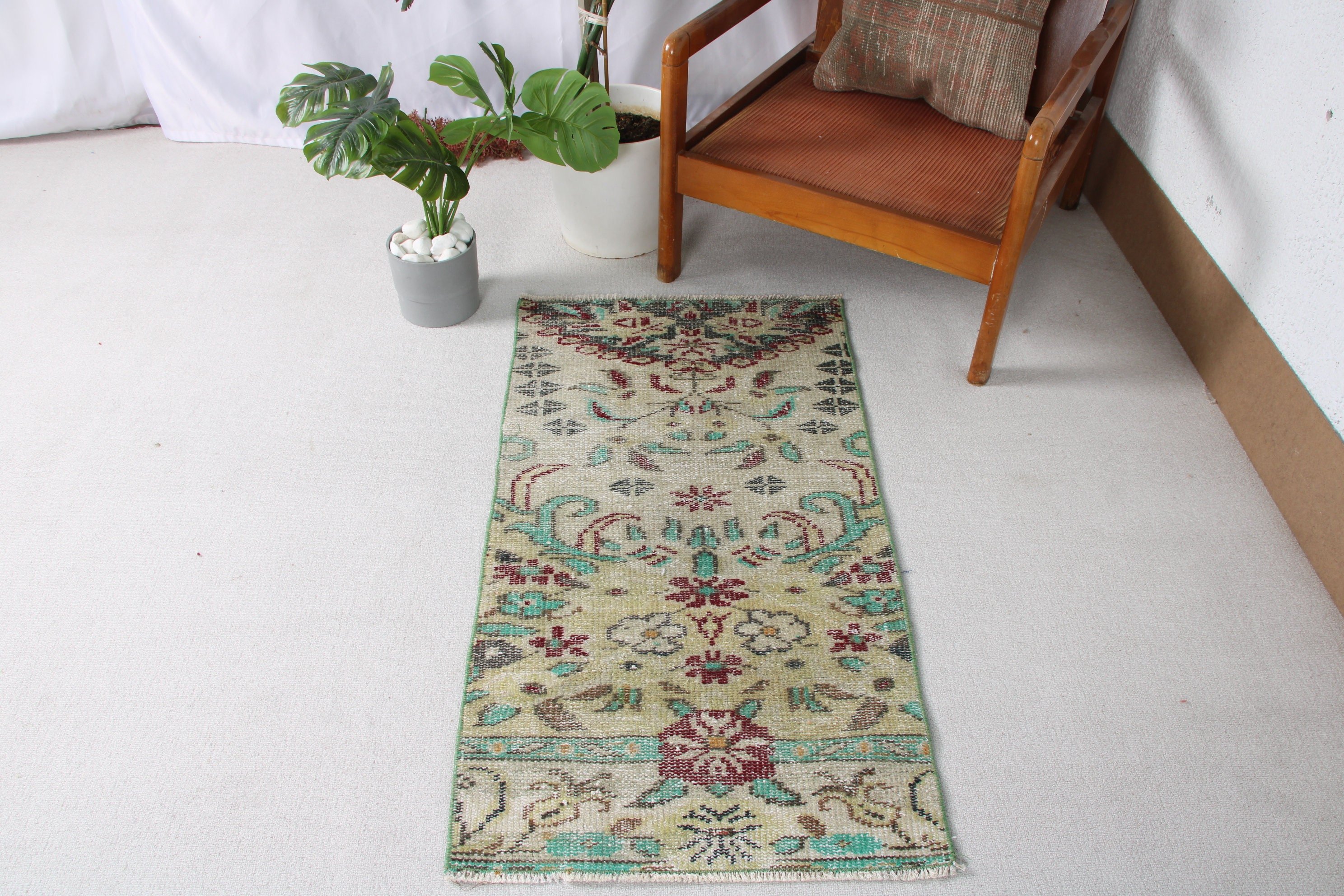 Rugs for Entry, Vintage Rug, Green  2x3.8 ft Small Rug, Bedroom Rugs, Turkish Rugs, Oriental Rug, Entry Rugs, Anatolian Rug