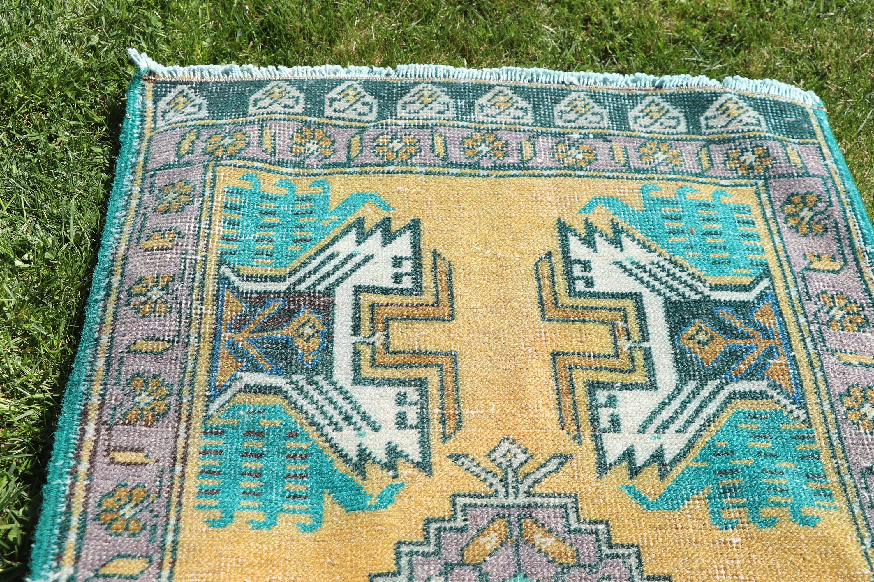 Anadolu Halısı, 1.7x3.3 ft Küçük Halılar, Sarı Oushak Halısı, Küçük Vintage Halılar, Vintage Halılar, Geometrik Halılar, Türk Halısı, Araba Paspas Halıları